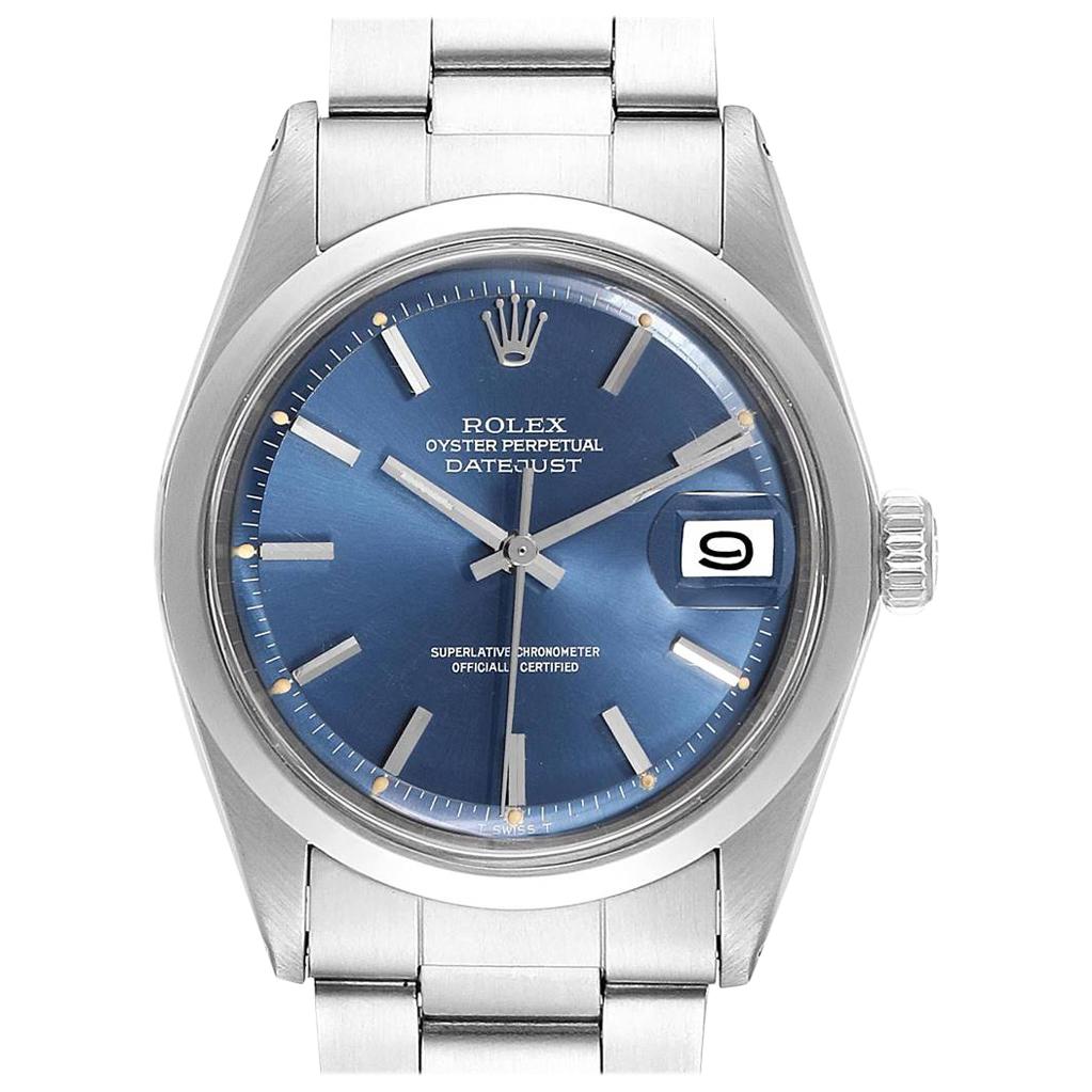 Rolex Datejust Blue Dial Steel Vintage Men's Watch 1600 Box Papers