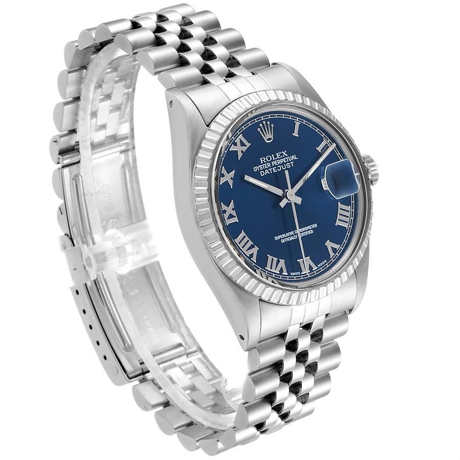 Rolex Datejust Blue Dial Steel Vintage Men's Watch 16030 In Excellent Condition For Sale In Atlanta, GA