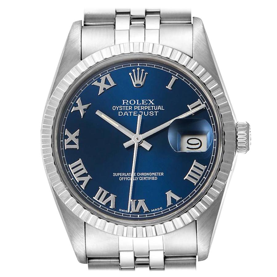 Rolex Datejust Blue Dial Steel Vintage Men's Watch 16030 For Sale