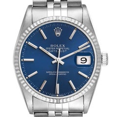 Rolex Datejust Blue Dial Steel White Gold Mens Watch 16234
