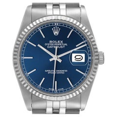 Rolex Datejust Blue Dial Steel White Gold Watch 16234 Box Service Card