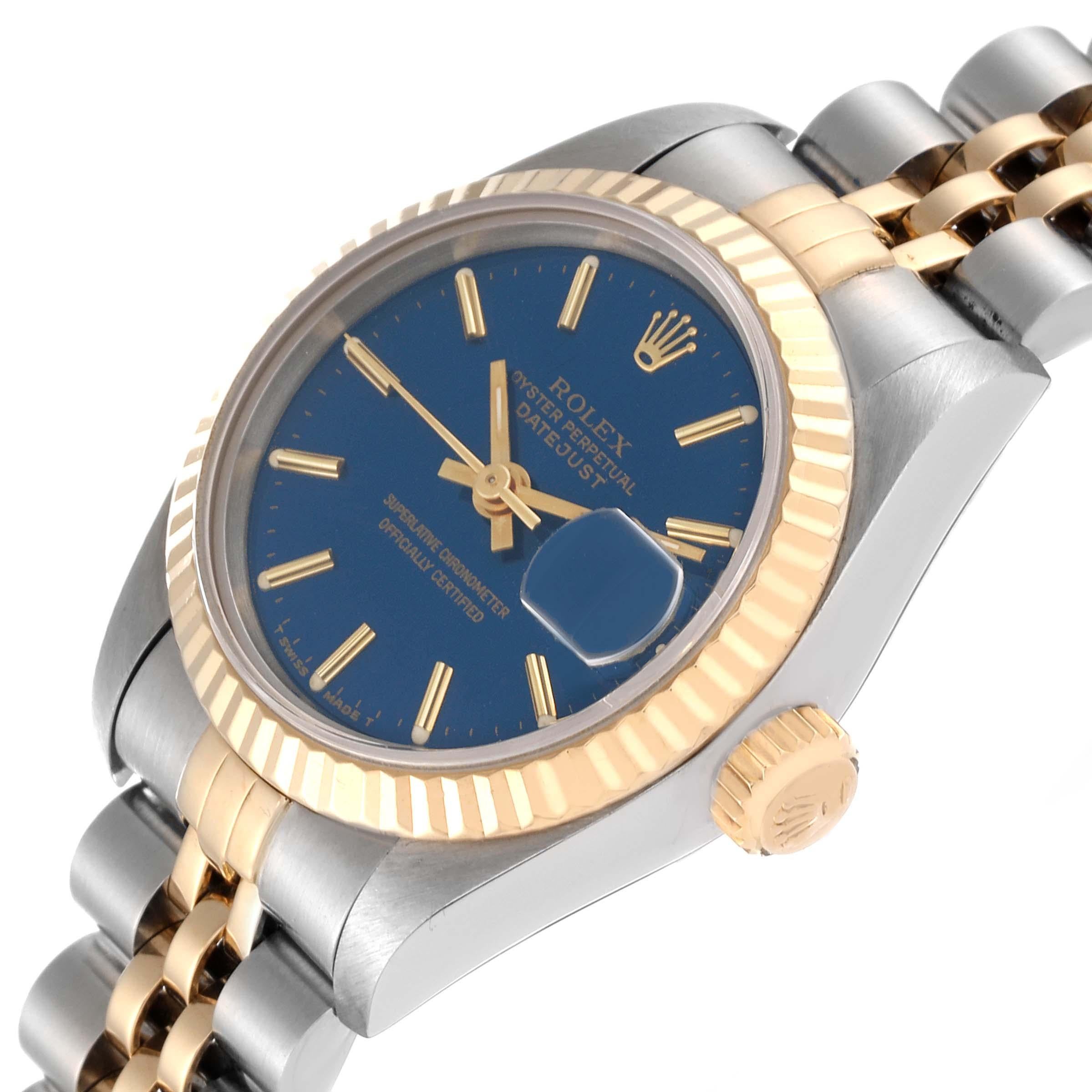 Rolex Datejust Blue Dial Steel Yellow Gold Ladies Watch 69173 For Sale 2