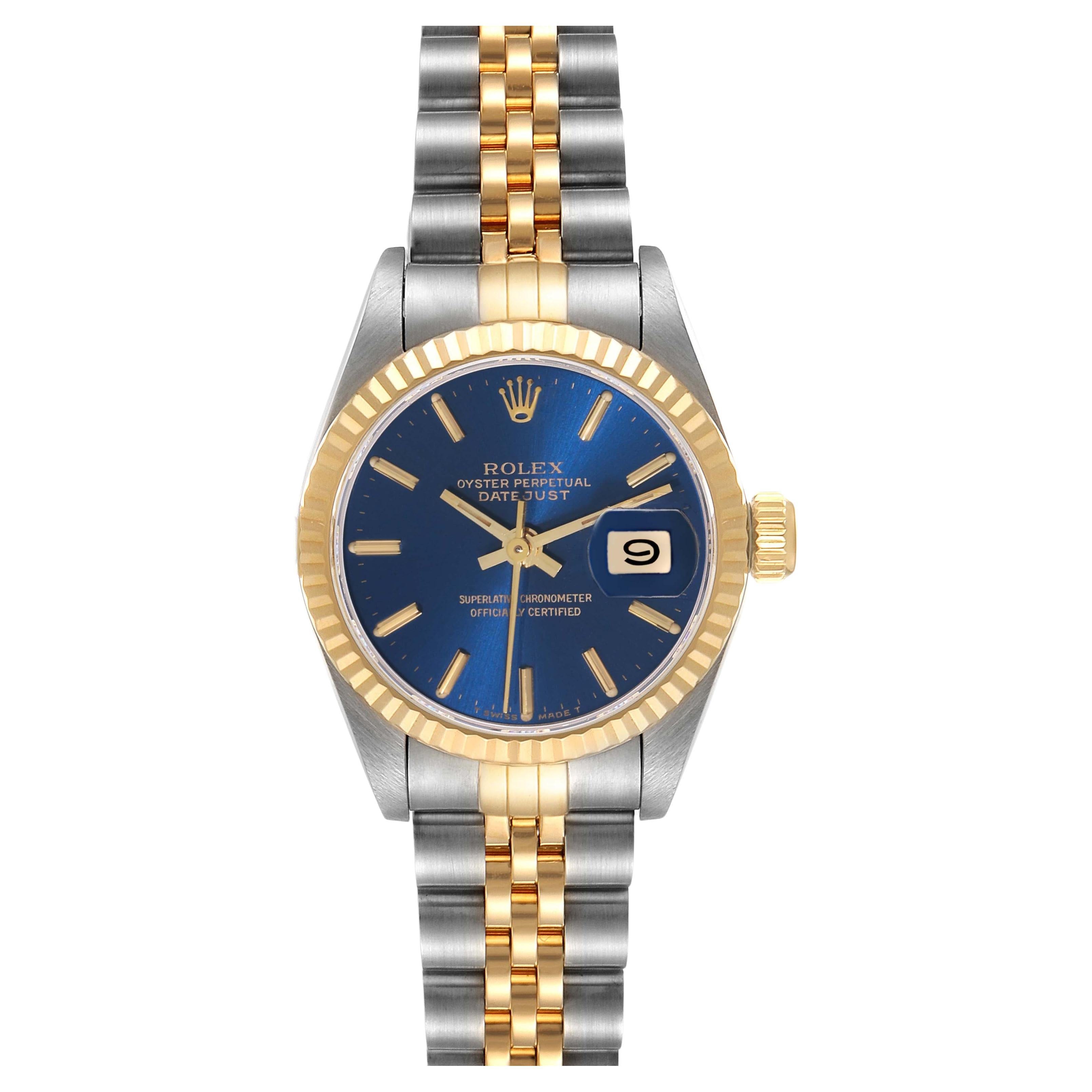 Rolex Datejust Blue Dial Steel Yellow Gold Ladies Watch 69173 For Sale ...