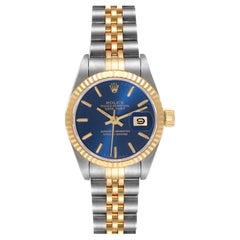 Vintage Rolex Datejust Blue Dial Steel Yellow Gold Ladies Watch 69173