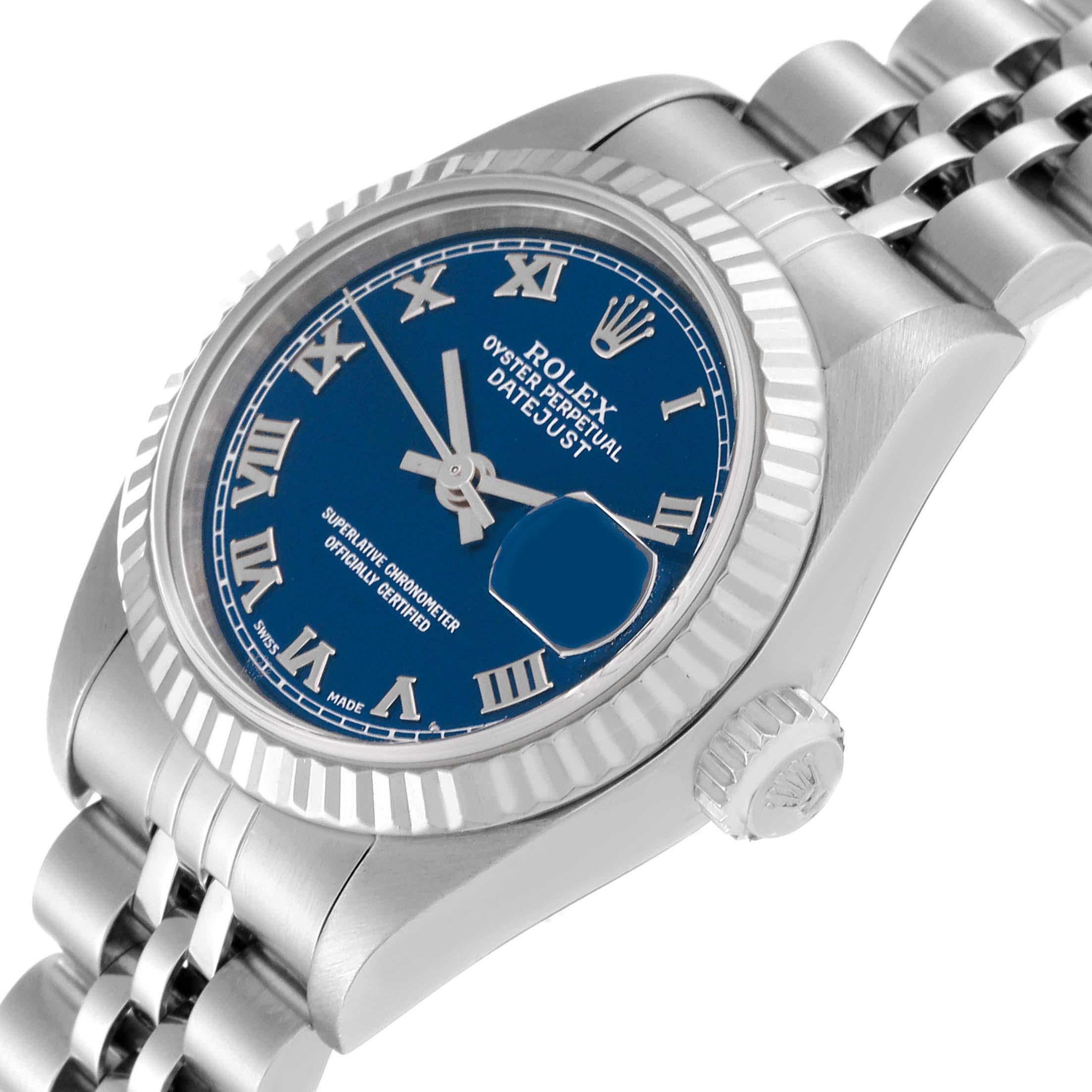 Rolex Datejust Blue Dial White Gold Steel Ladies Watch 79174 In Excellent Condition In Atlanta, GA