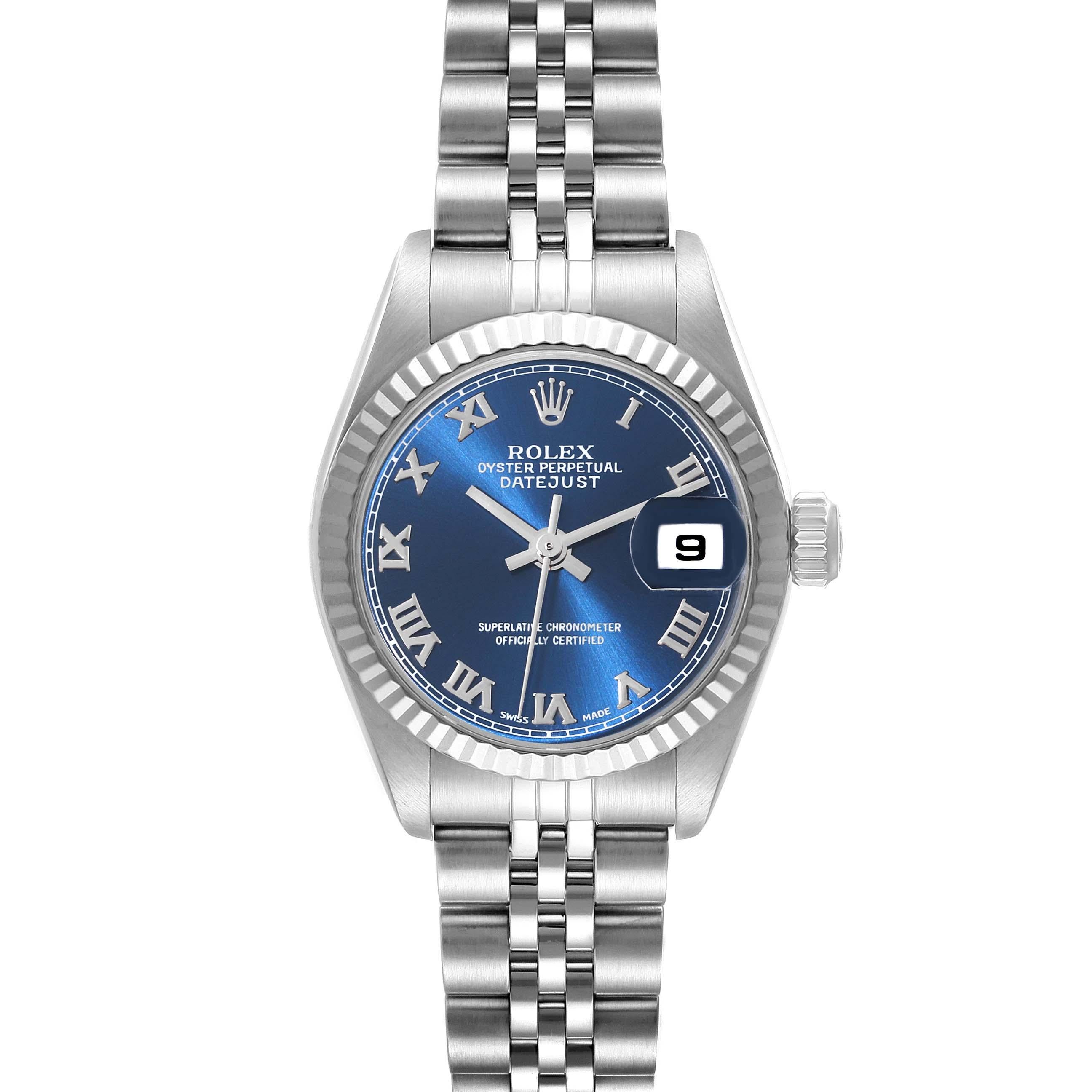 Women's Rolex Datejust Blue Dial White Gold Steel Ladies Watch 79174