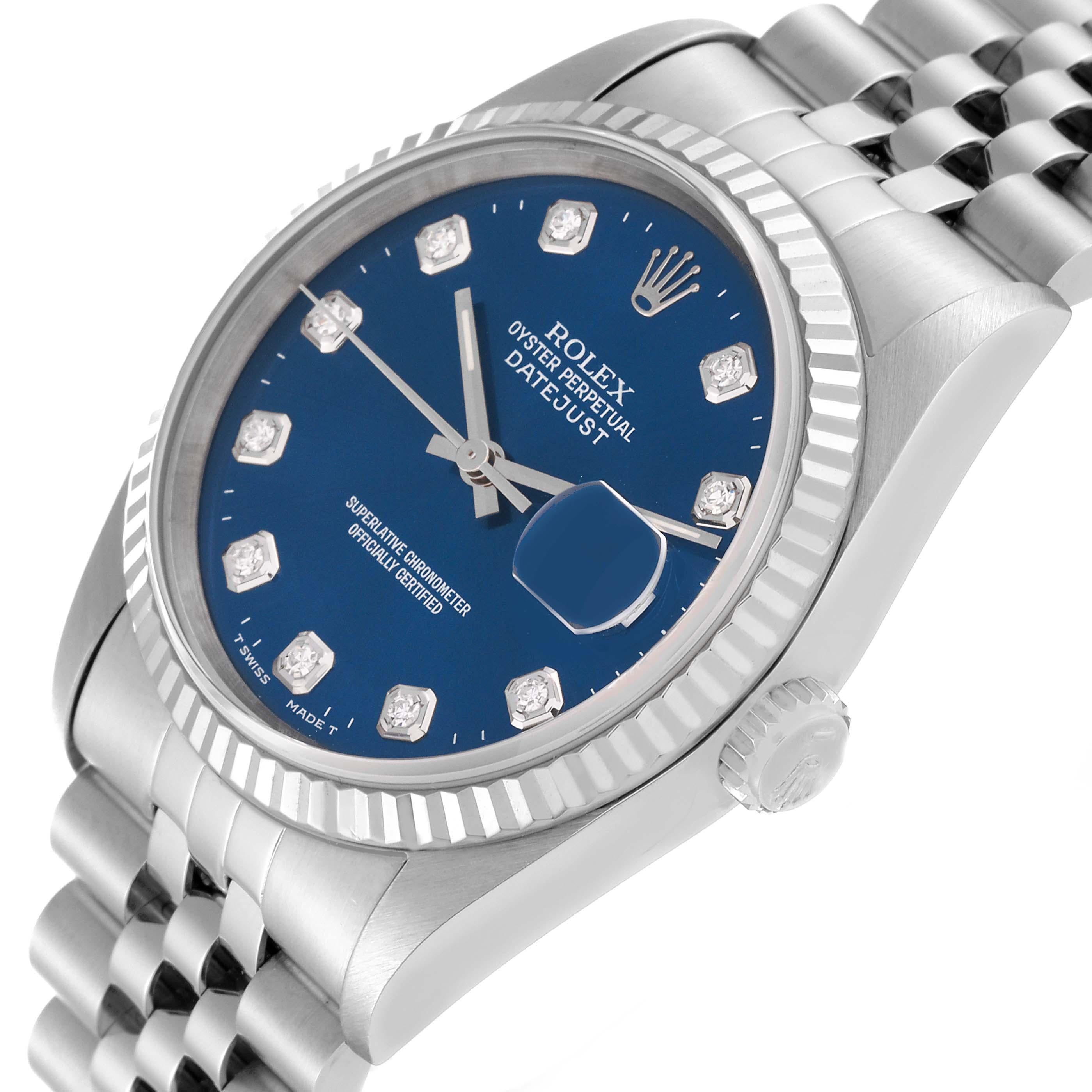 Rolex Montre Datejust pour hommes 16234 avec cadran bleu en acier et or blanc 6