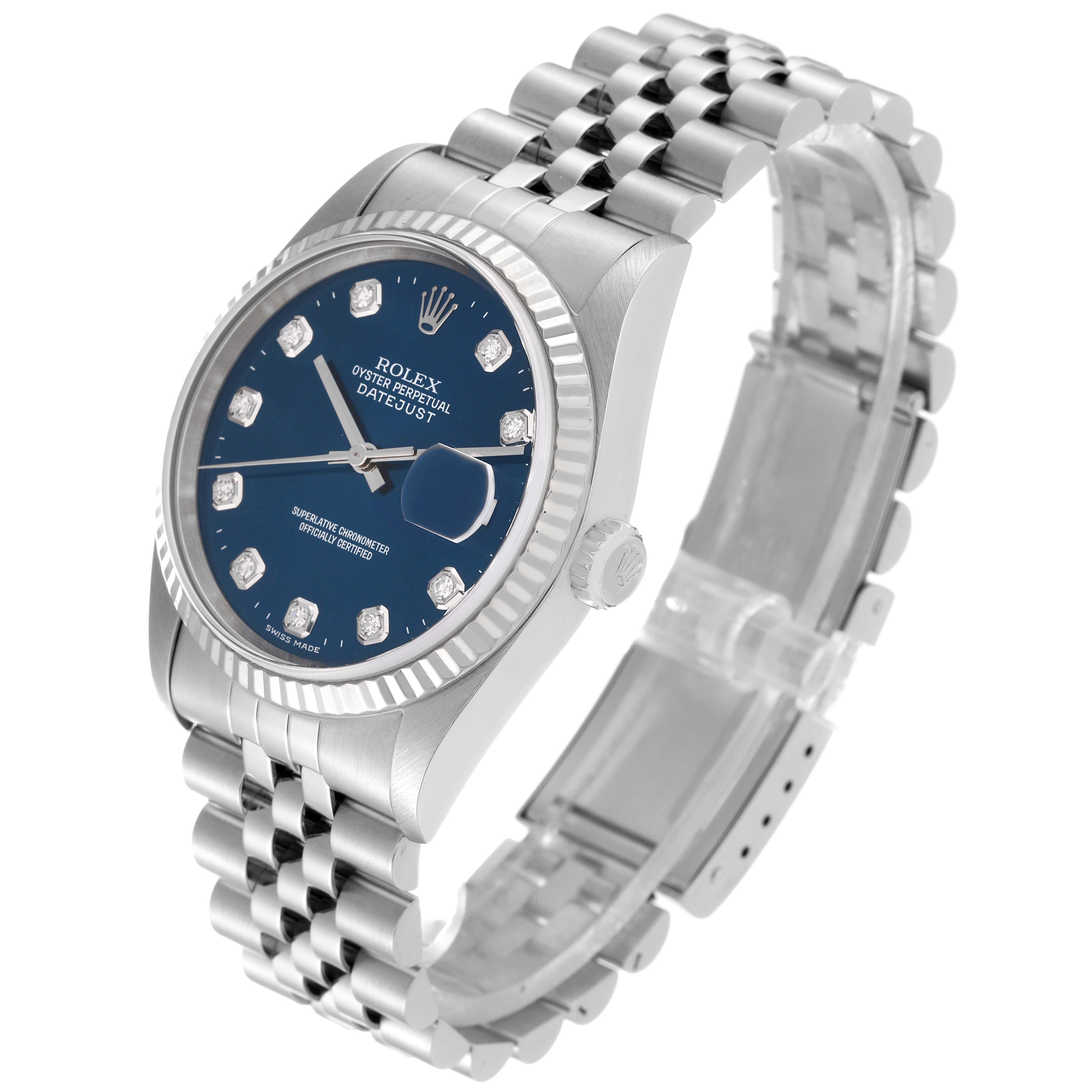 Rolex Datejust Blue Diamond Dial Steel White Gold Mens Watch 16234 6