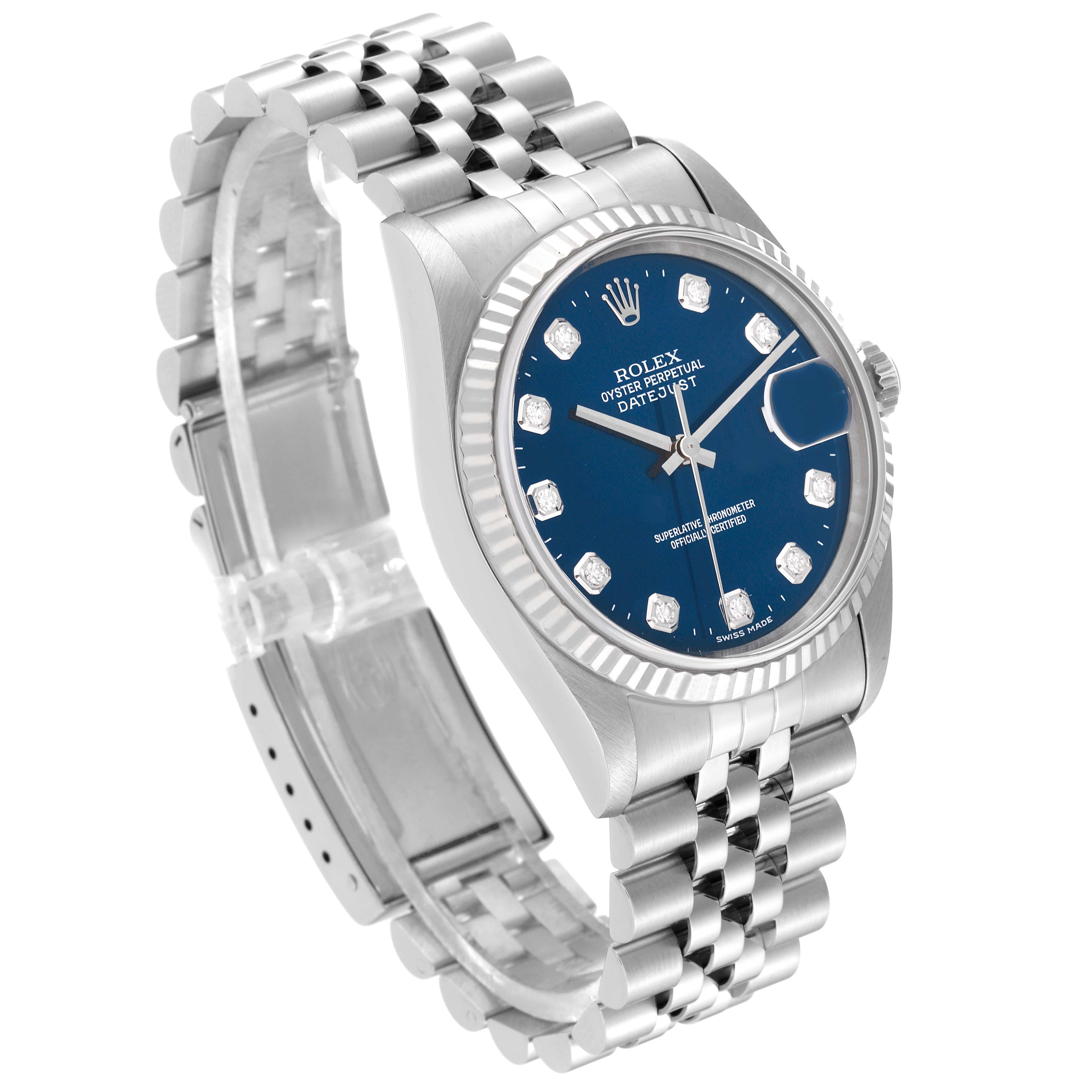 Rolex Datejust Blue Diamond Dial Steel White Gold Mens Watch 16234 7