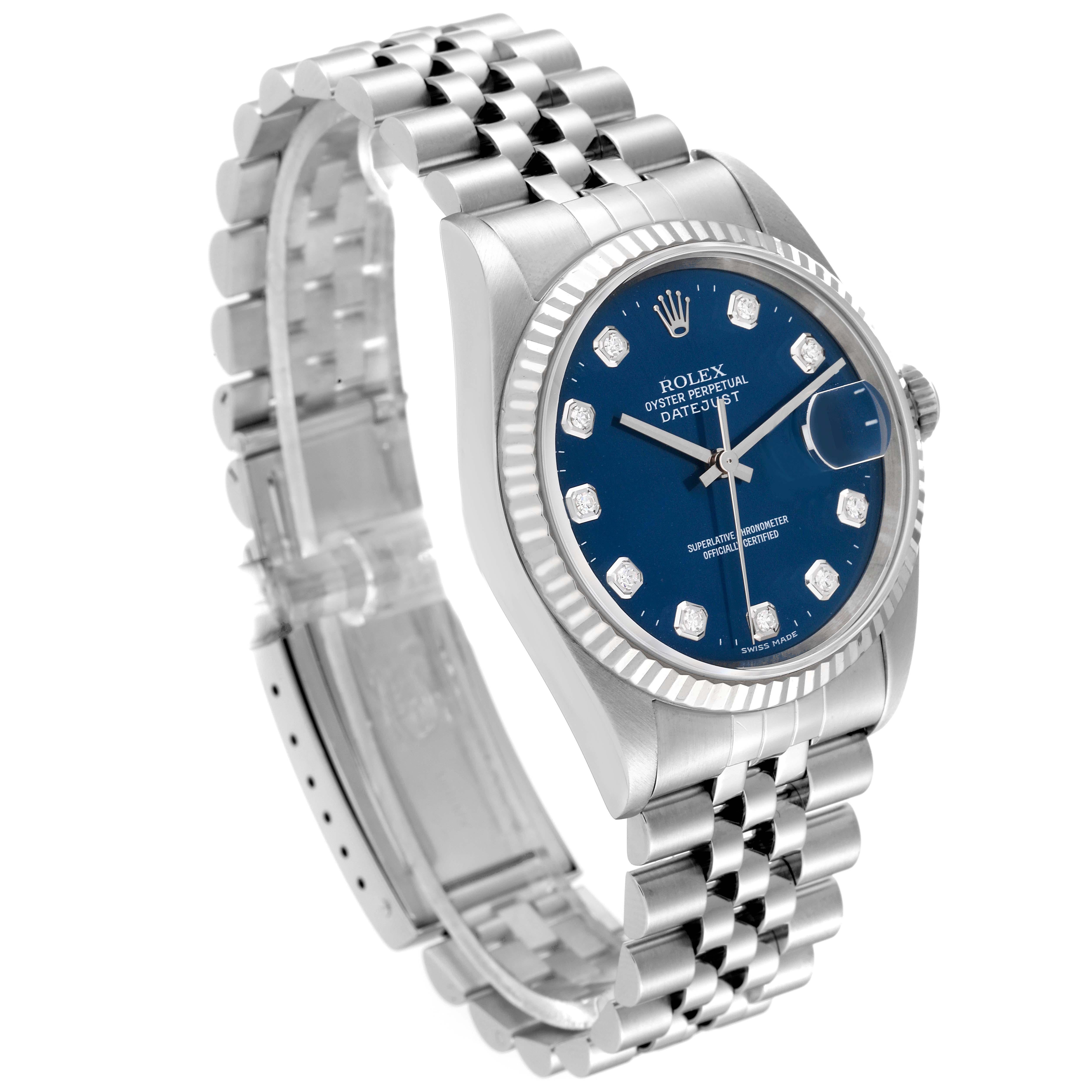 Rolex Datejust Blue Diamond Dial Steel White Gold Mens Watch 16234 In Good Condition In Atlanta, GA