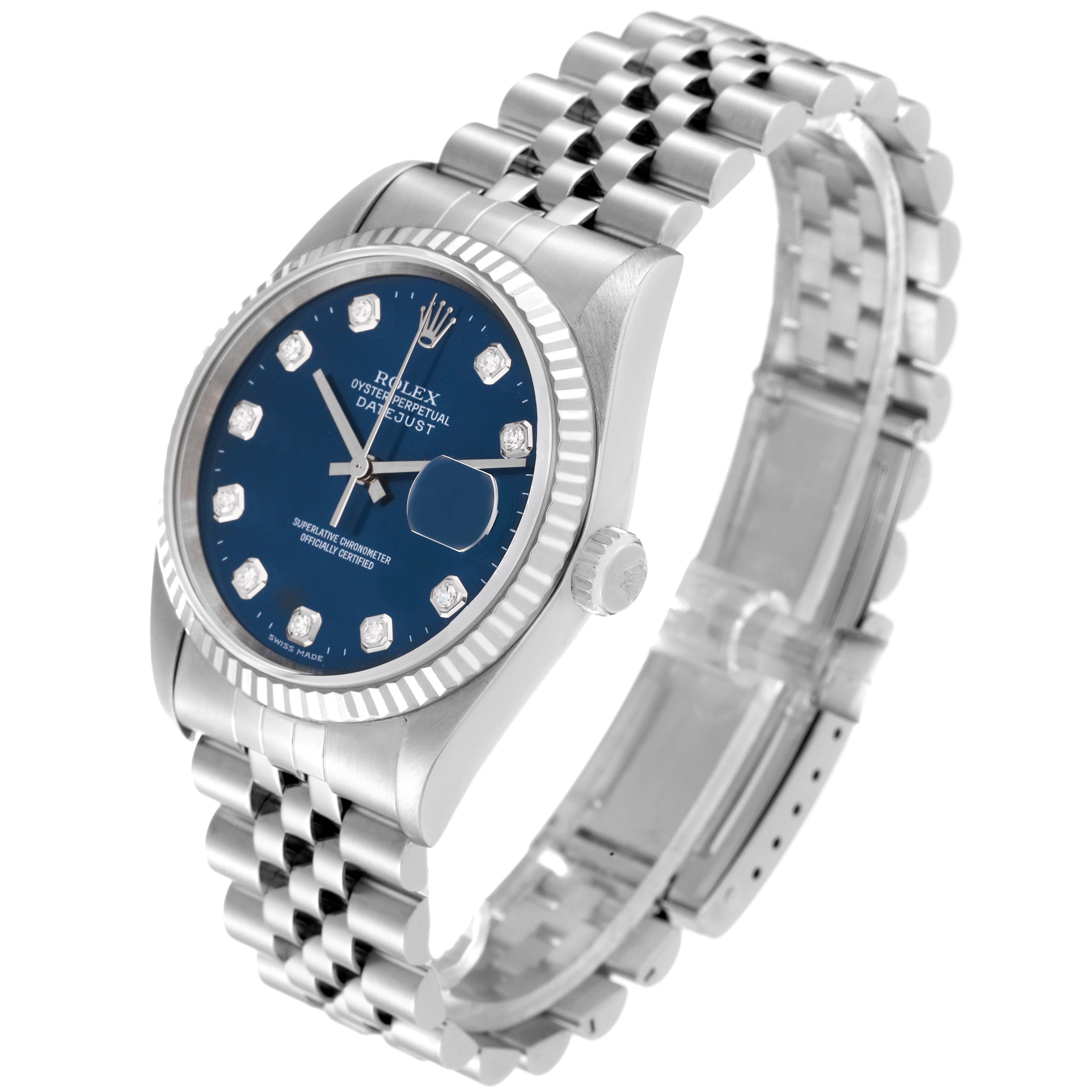 Men's Rolex Datejust Blue Diamond Dial Steel White Gold Mens Watch 16234