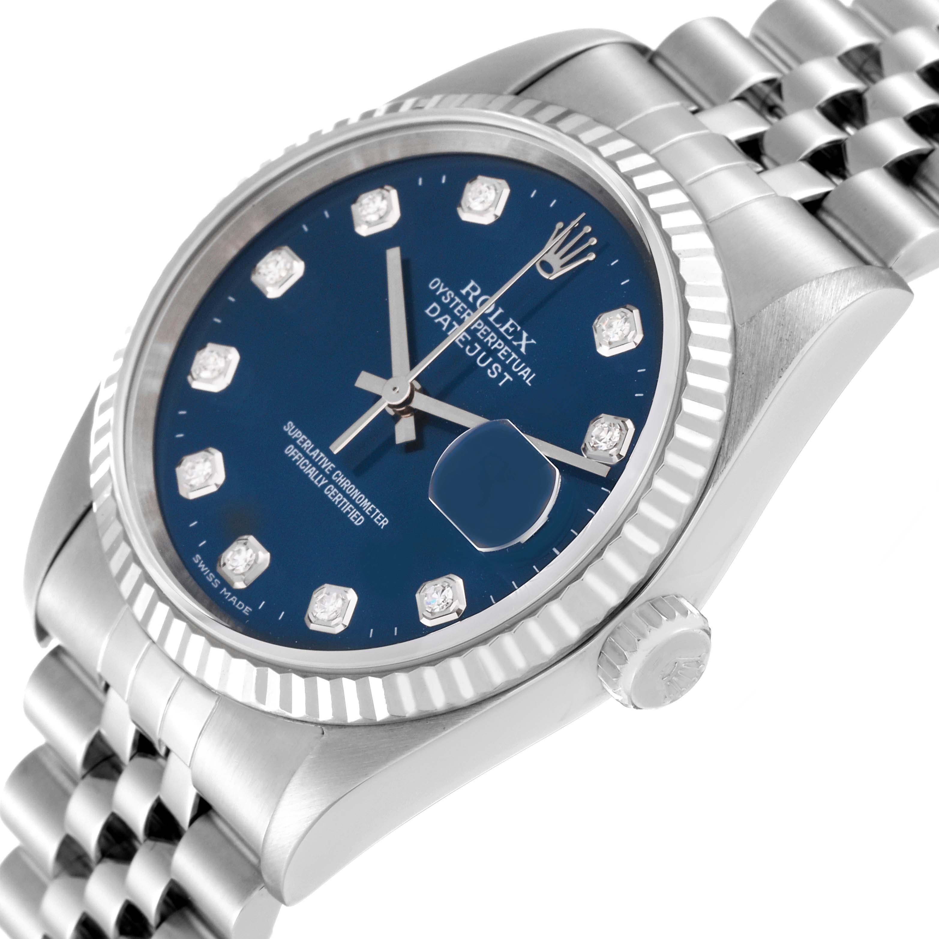 Rolex Datejust Blue Diamond Dial Steel White Gold Mens Watch 16234 1