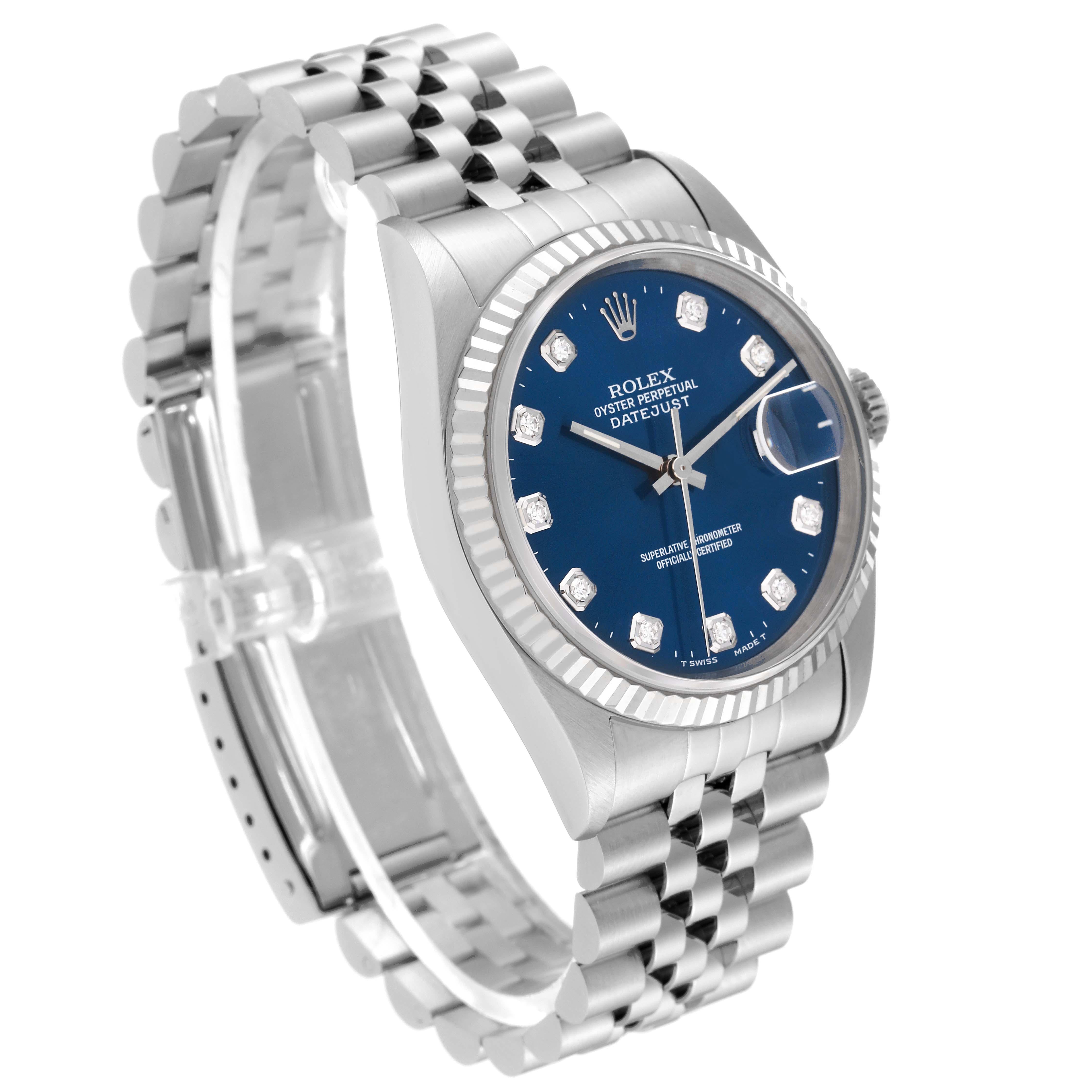 Rolex Datejust Blue Diamond Dial Steel White Gold Mens Watch 16234 2