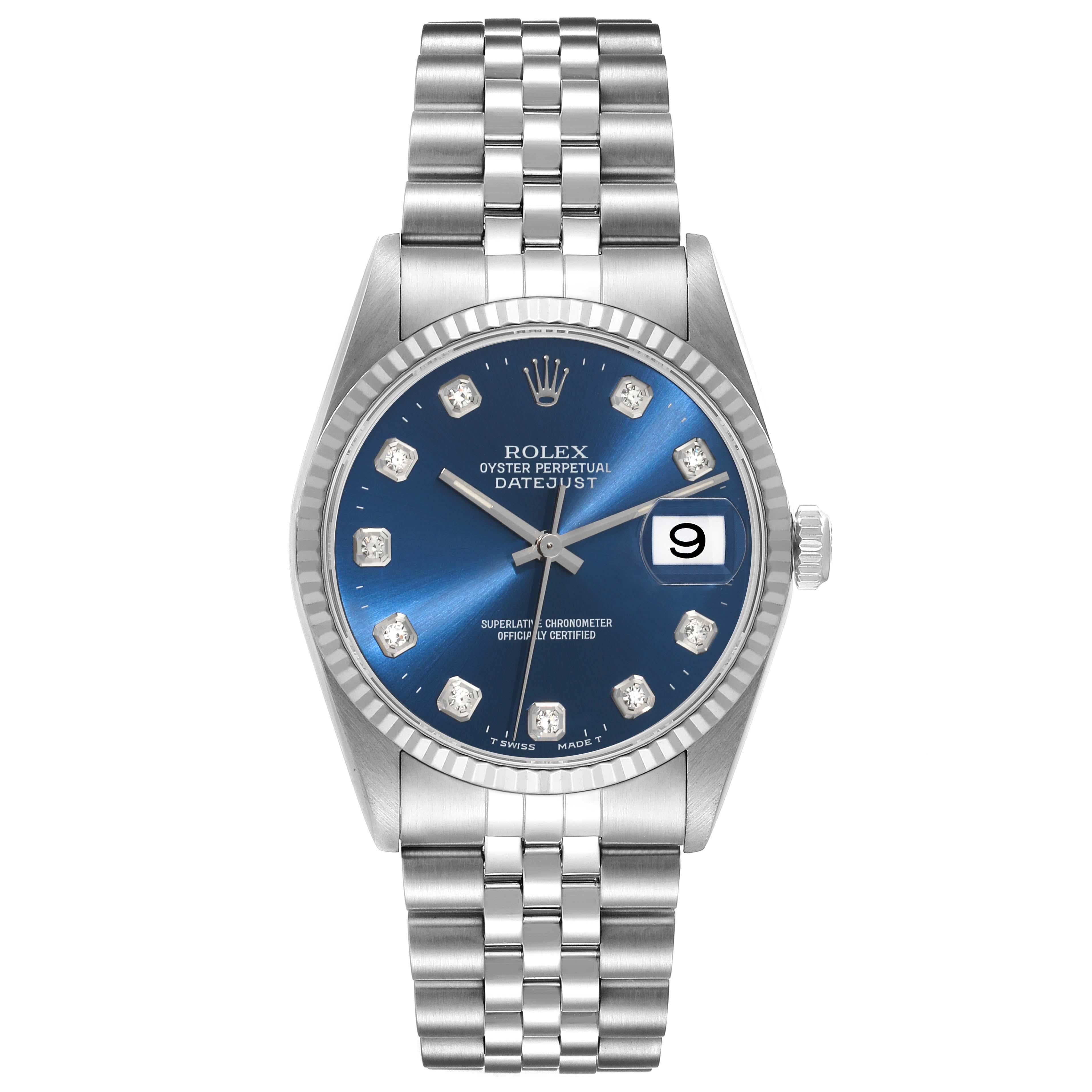 Rolex Datejust Blue Diamond Dial Steel White Gold Mens Watch 16234 4