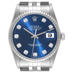 Rolex Datejust Blue Diamond Dial Steel White Gold Mens Watch 16234