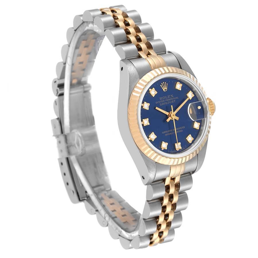 Rolex Datejust Blaue Diamant-Zifferblatt Stahl-Gelbgold-Damenuhr 69173 im Zustand „Hervorragend“ im Angebot in Atlanta, GA