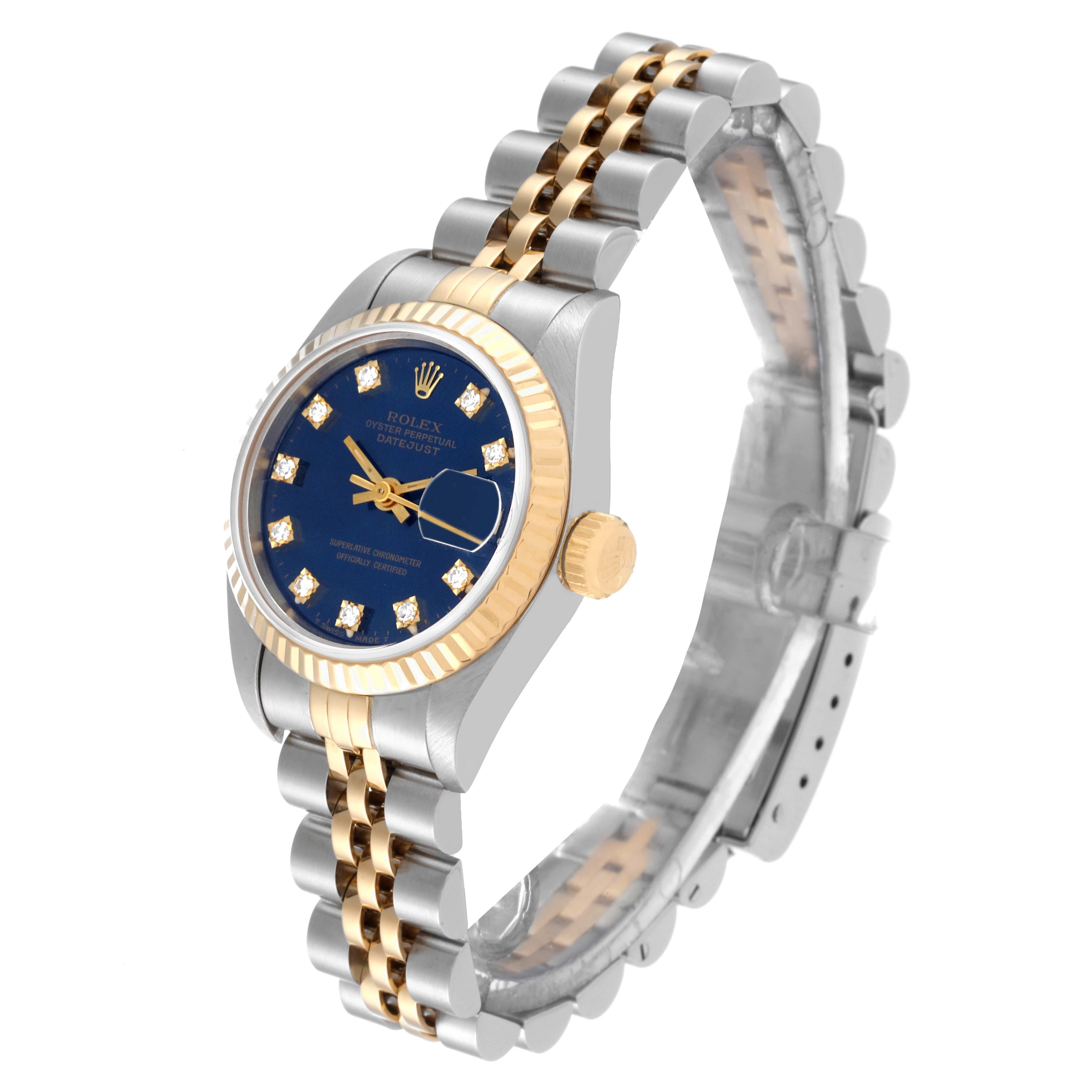 Women's Rolex Datejust Blue Diamond Dial Steel Yellow Gold Ladies Watch 69173