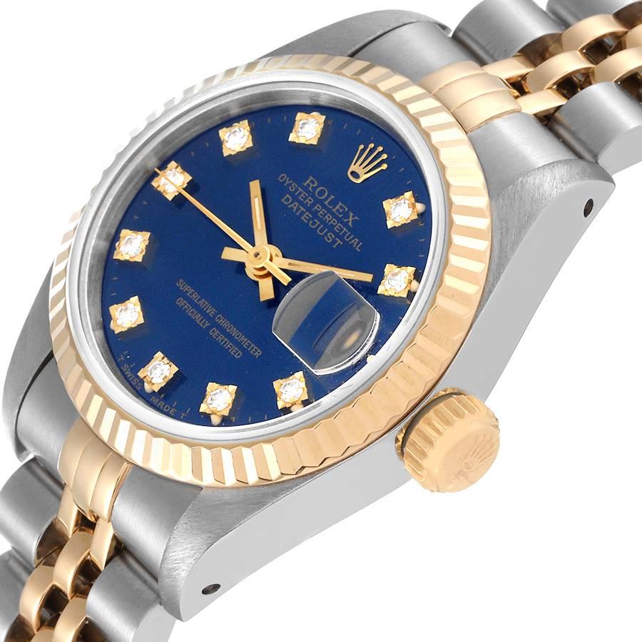Rolex Datejust Blaue Diamant-Zifferblatt Stahl-Gelbgold-Damenuhr 69173 im Angebot 2