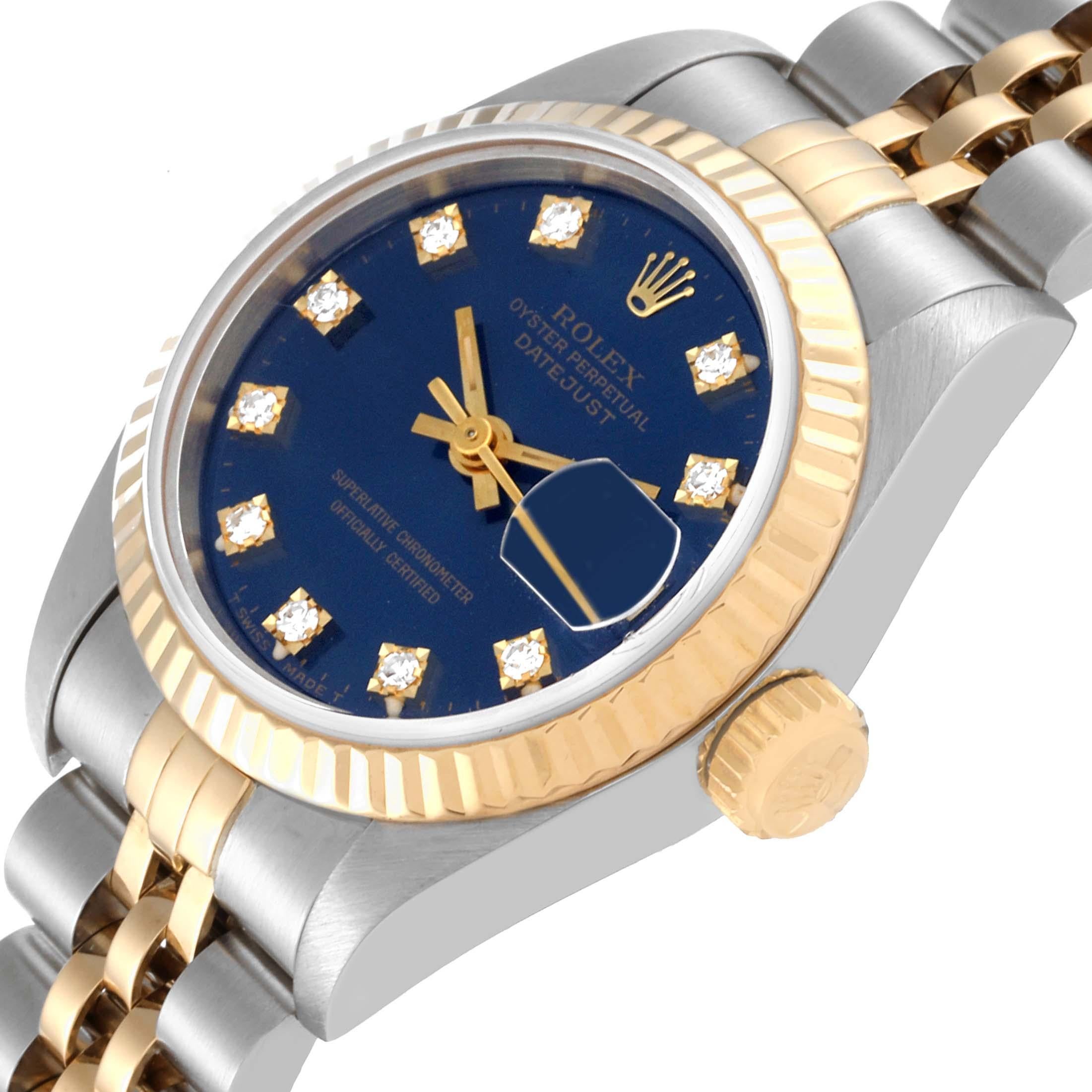 Rolex Datejust Blue Diamond Dial Steel Yellow Gold Ladies Watch 69173 1