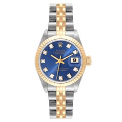 Rolex Datejust Blue Diamond Dial Steel Yellow Gold Ladies Watch 69173