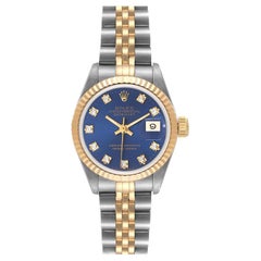 Rolex Datejust Blaue Diamant-Zifferblatt Stahl-Gelbgold-Damenuhr 69173