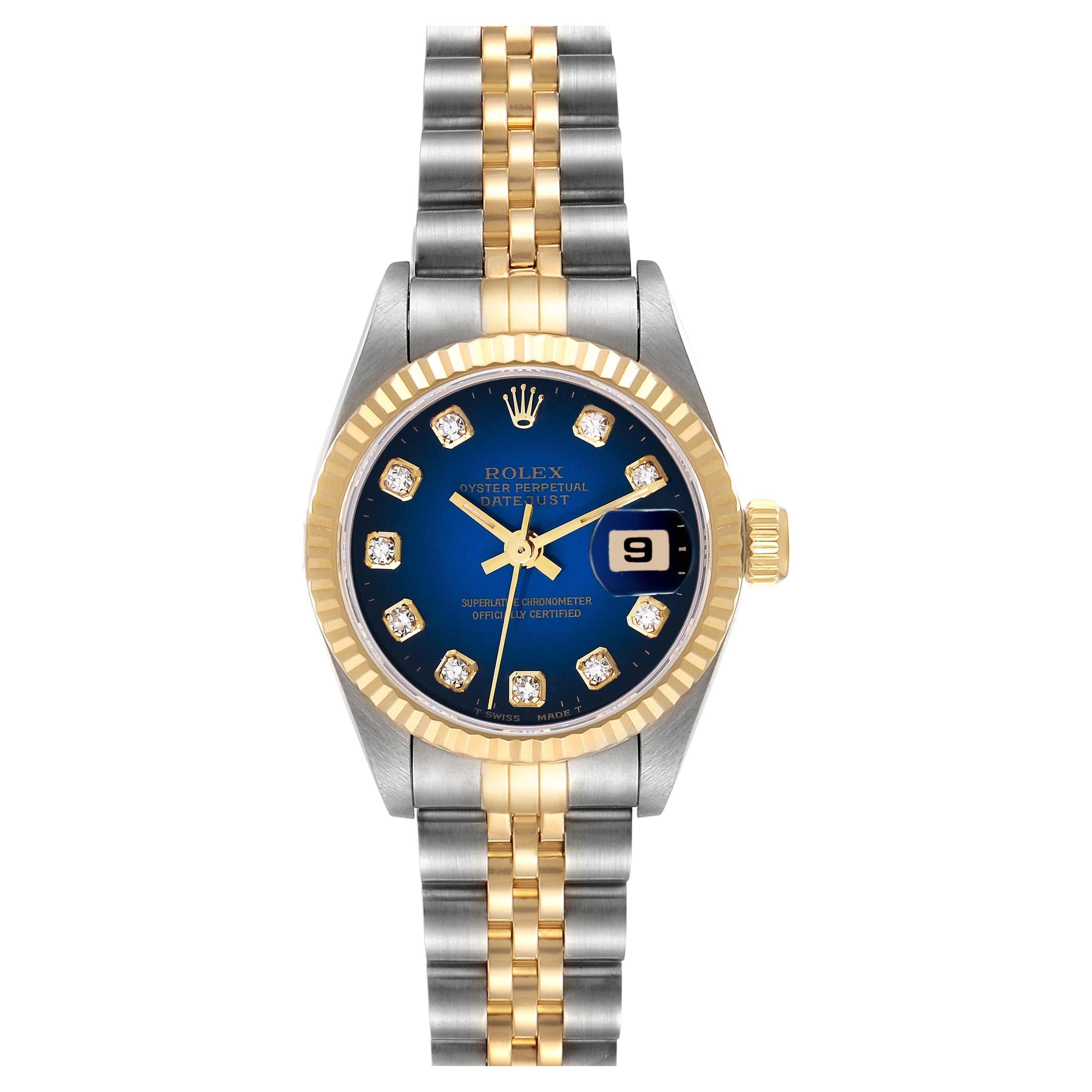 Rolex Datejust Blue Diamond Dial Steel Yellow Gold Ladies Watch 69173