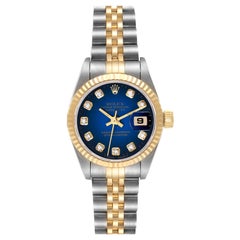 Rolex Datejust Blue Diamond Dial Steel Yellow Gold Ladies Watch 69173