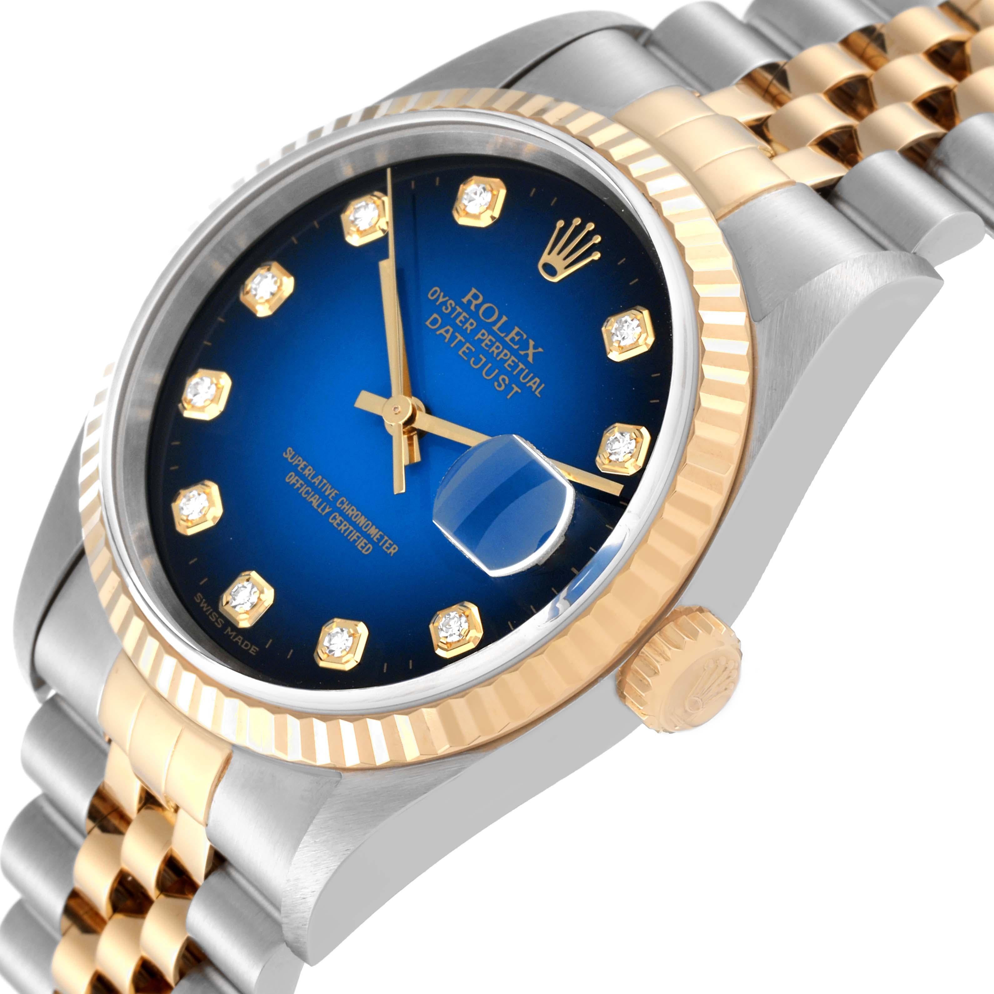 Rolex Datejust Blue Diamond Dial Steel Yellow Gold Mens Watch 16233 Box Papers 1