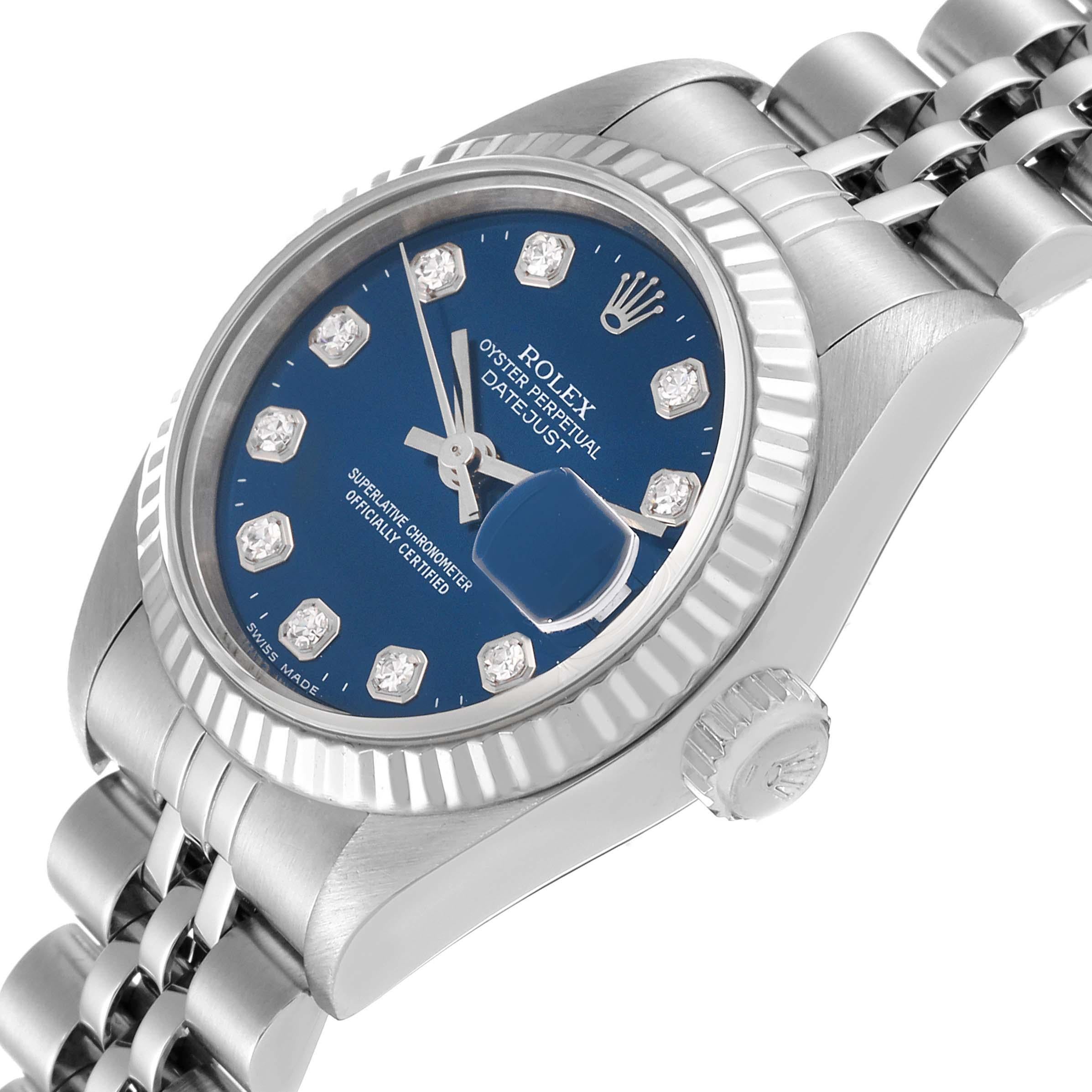 Rolex Montre Datejust en or blanc et acier avec cadran en diamant bleu 79174 en vente 1