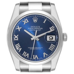 Rolex Datejust Blue Roman Dial Oyster Bracelet Steel Mens Watch 116200