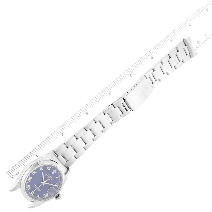 Rolex Datejust Blue Roman Dial Smooth Bezel Steel Mens Watch 16200 Box Papers 3