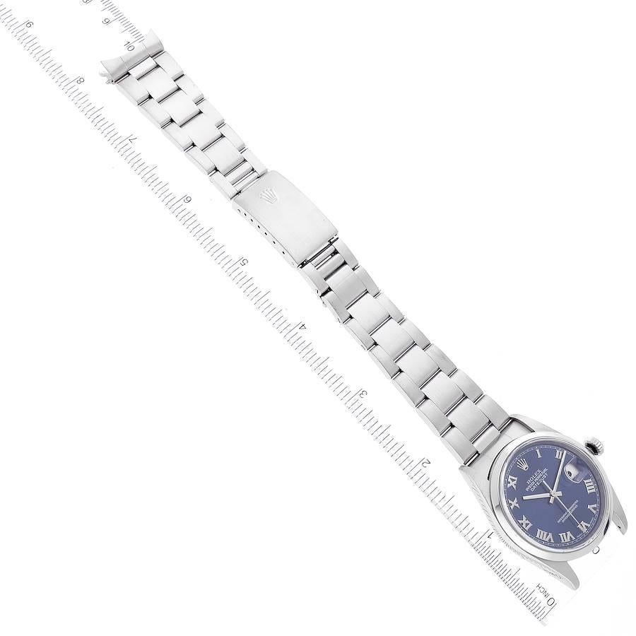 Rolex Datejust Blue Roman Dial Smooth Bezel Steel Mens Watch 16200 3
