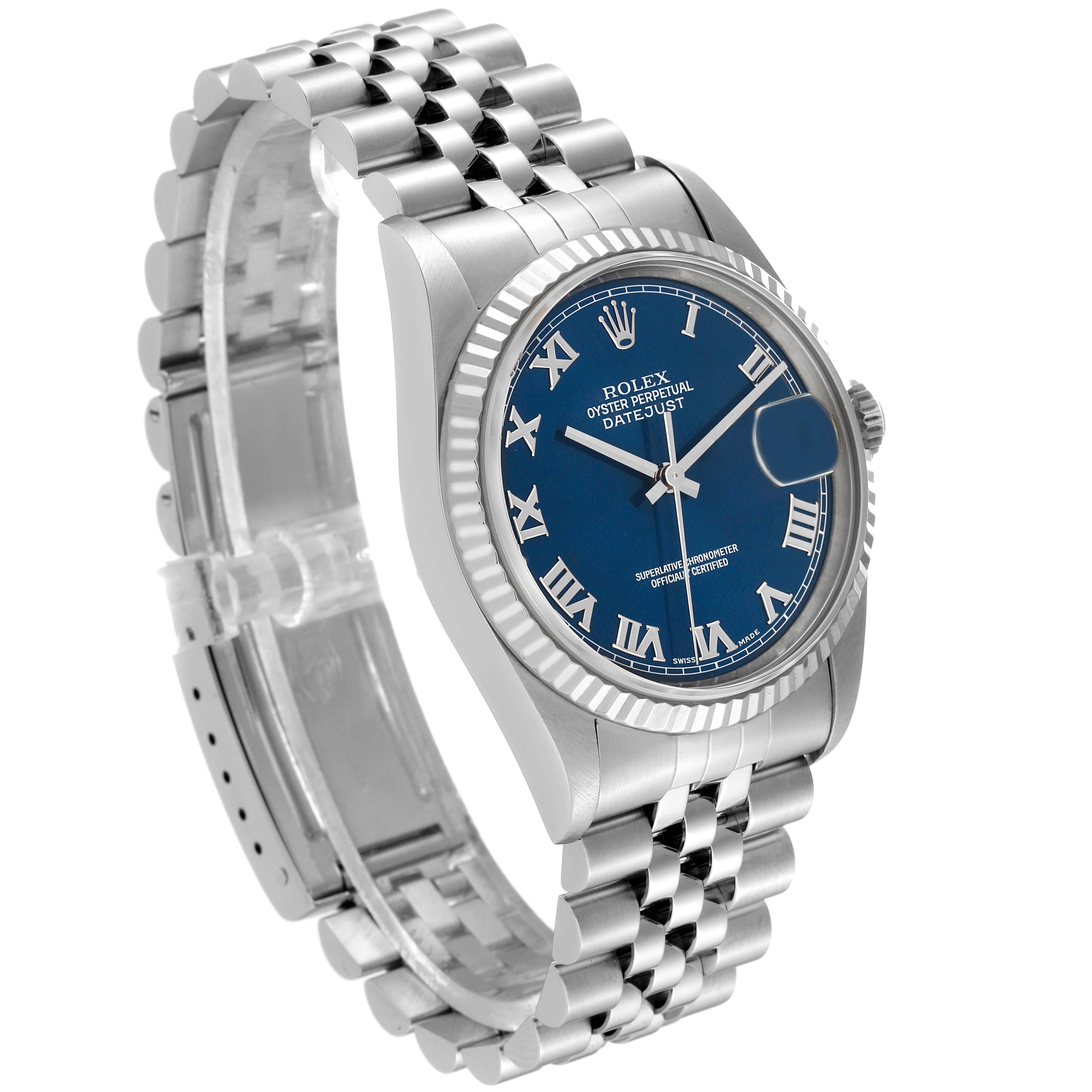 Men's Rolex Datejust Blue Roman Dial Steel White Gold Mens Watch 16234