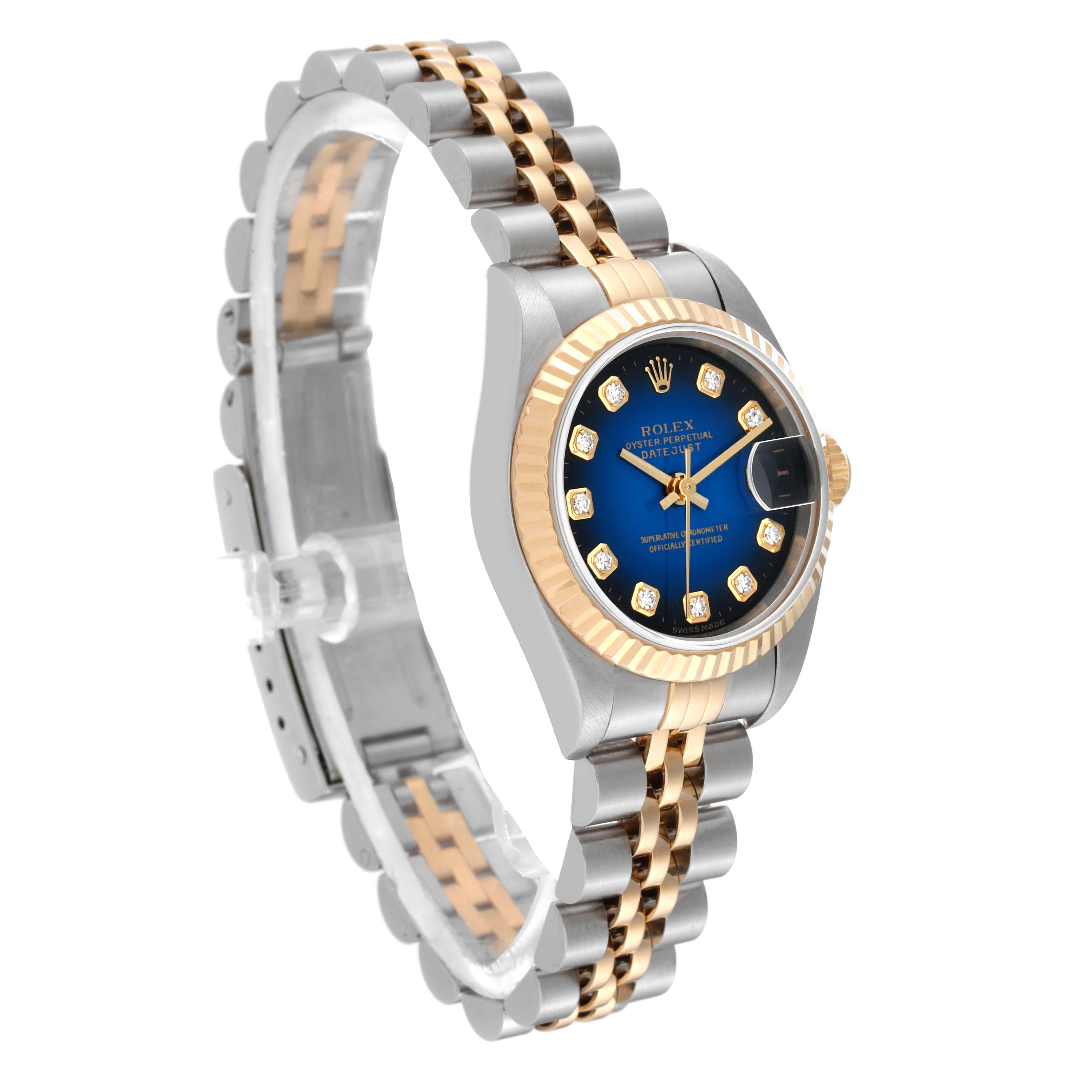Rolex Datejust Blue Vignette Diamond Dial Steel Yellow Gold Ladies Watch 69173 For Sale 7