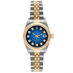 Rolex Datejust Blue Vignette Diamond Dial Steel Yellow Gold Ladies Watch 69173