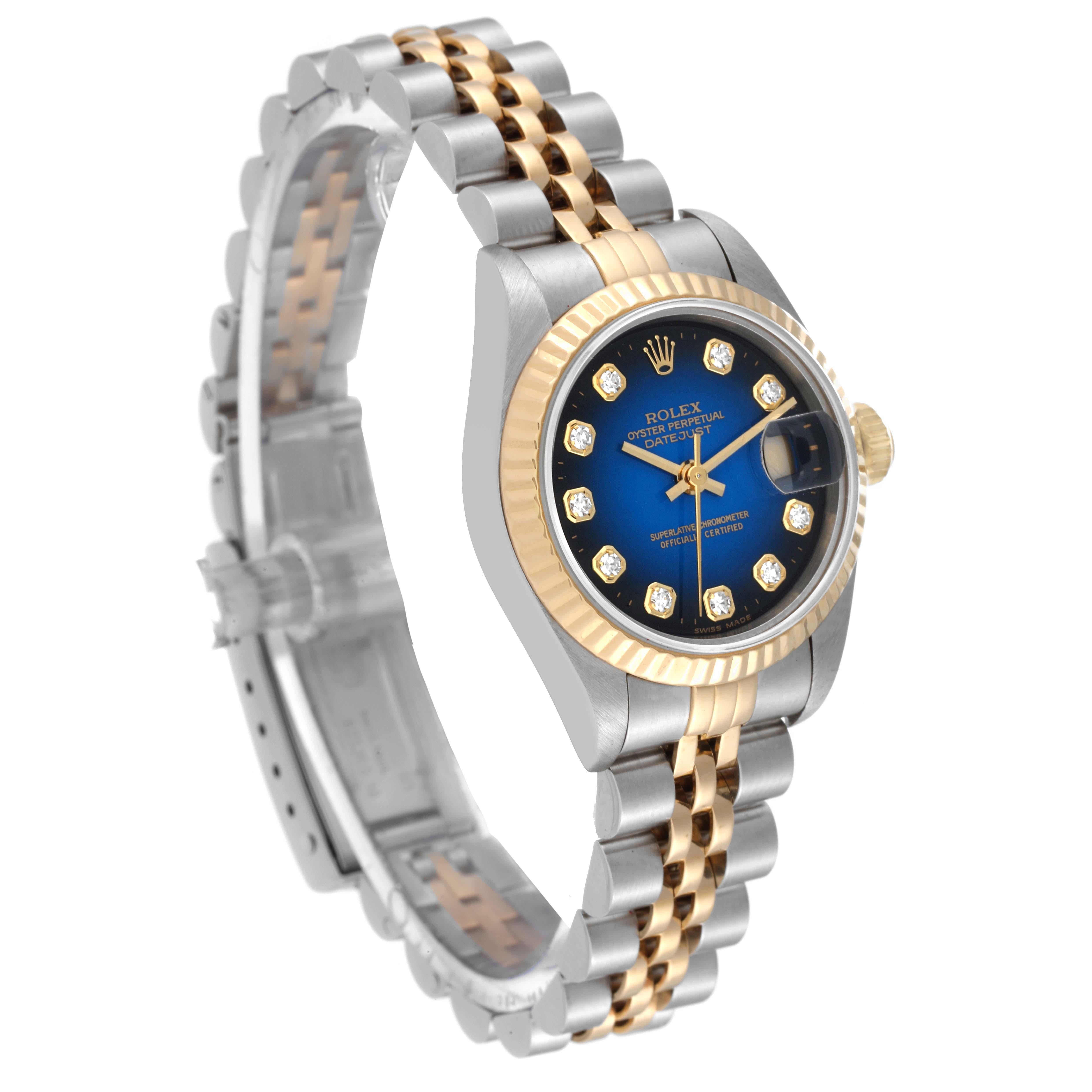 Rolex Datejust Blue Vignette Diamond Dial Steel Yellow Gold Ladies Watch 69173 In Good Condition In Atlanta, GA