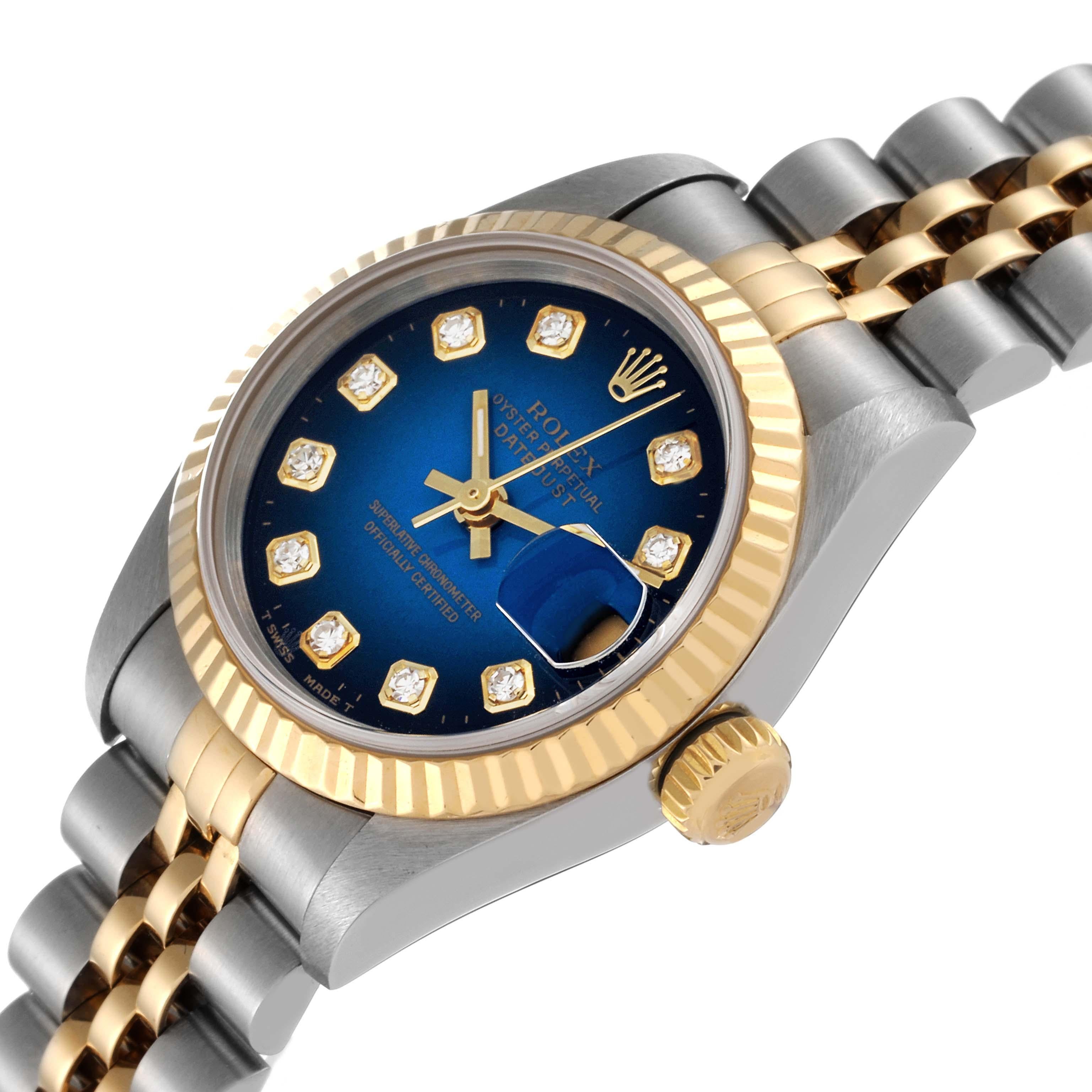 Women's Rolex Datejust Blue Vignette Diamond Dial Steel Yellow Gold Ladies Watch 69173