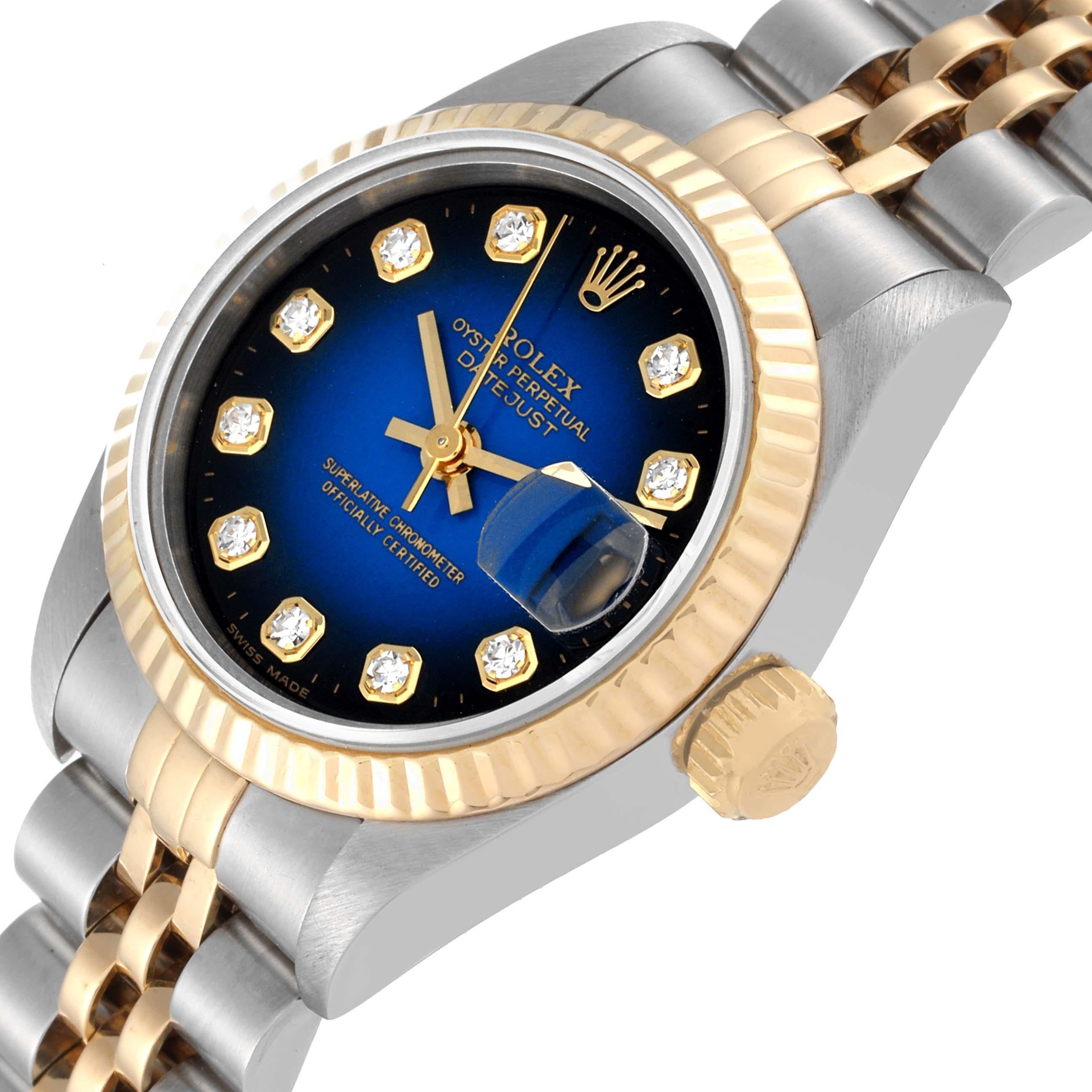 Rolex Datejust Blue Vignette Diamond Dial Steel Yellow Gold Ladies Watch 69173 1