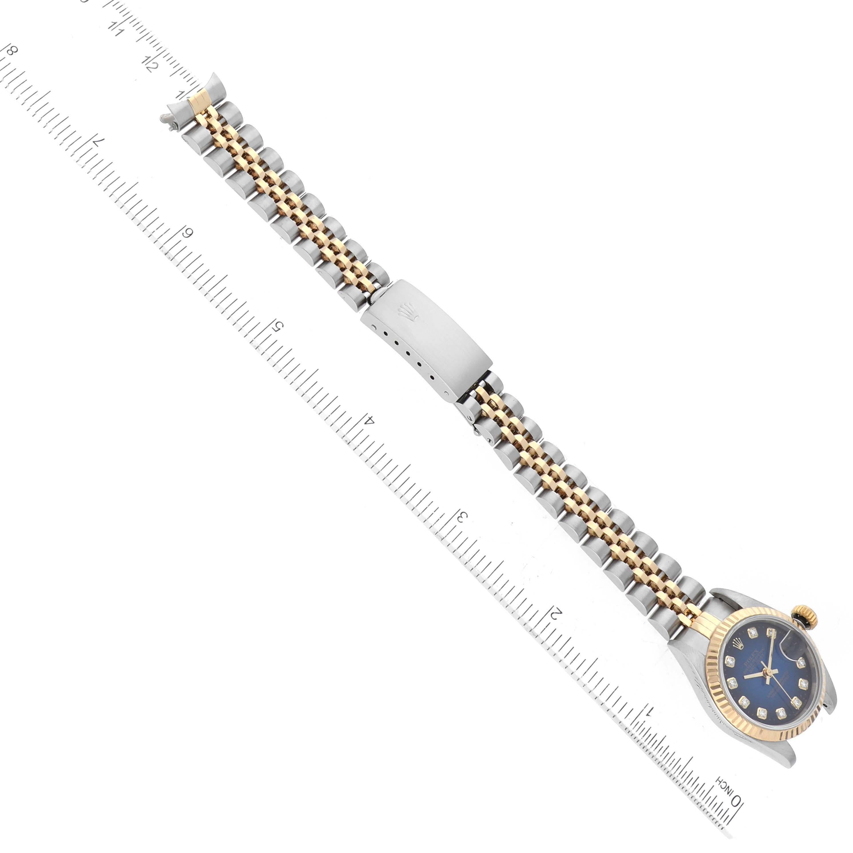 Rolex Montre Datejust bleue Vignette avec cadran en acier et or jaune pour femmes 69173 en vente 3