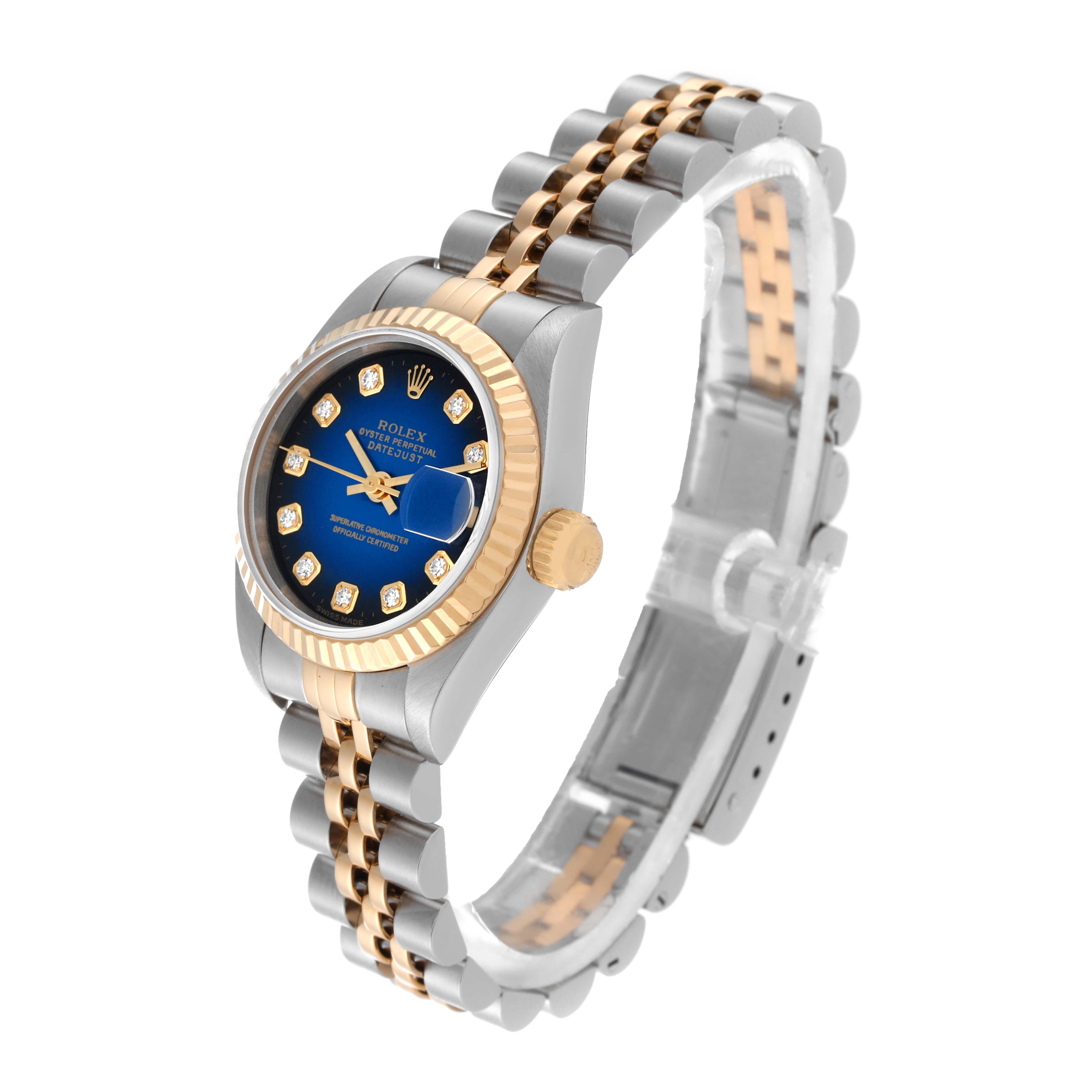 Rolex Montre Datejust bleue Vignette avec cadran en acier et or jaune pour femmes 69173 en vente 4