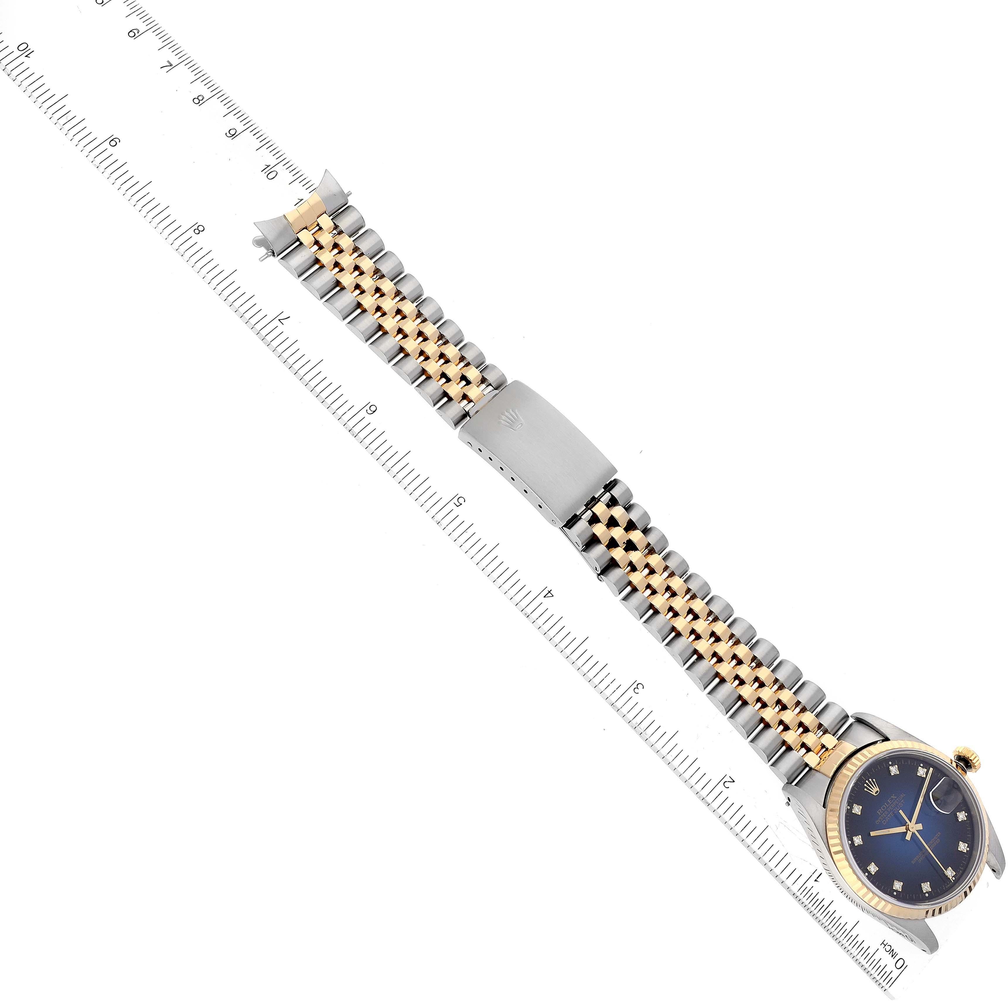 Rolex Datejust Blue Vignette Diamond Dial Steel Yellow Gold Mens Watch 16233 3