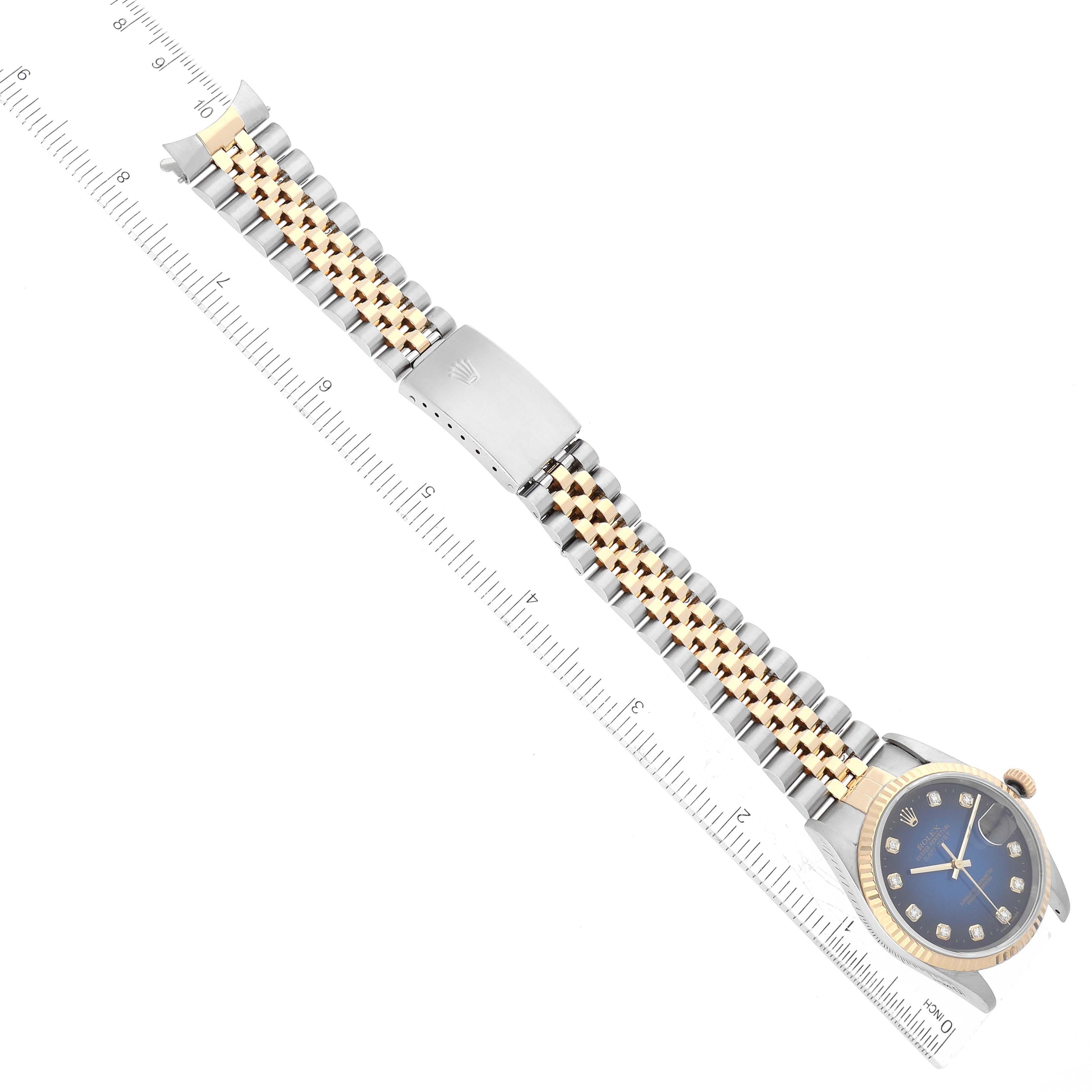 Rolex Datejust Blue Vignette Diamond Dial Steel Yellow Gold Mens Watch 16233 6