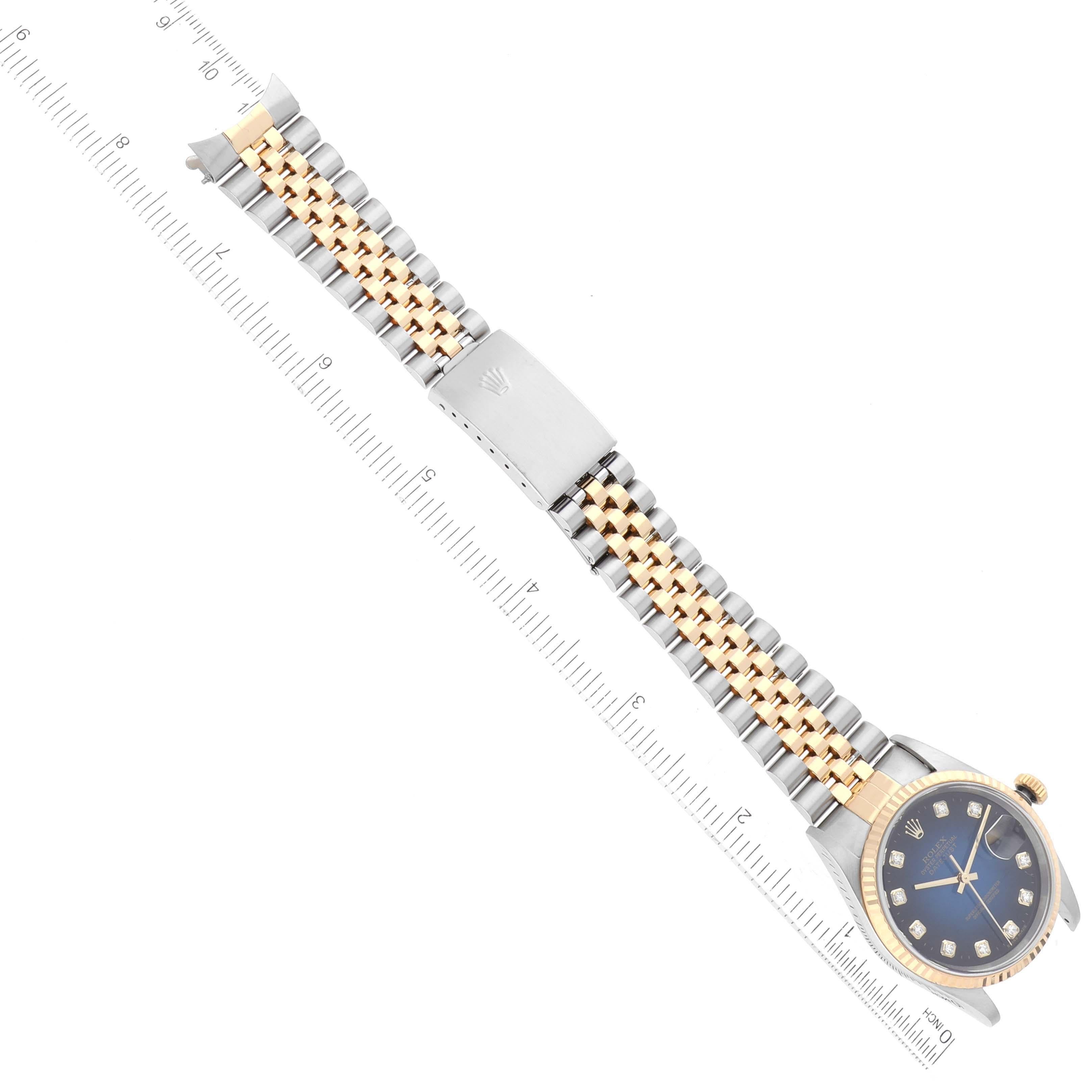 Rolex Datejust Blue Vignette Diamond Dial Steel Yellow Gold Mens Watch 16233 6