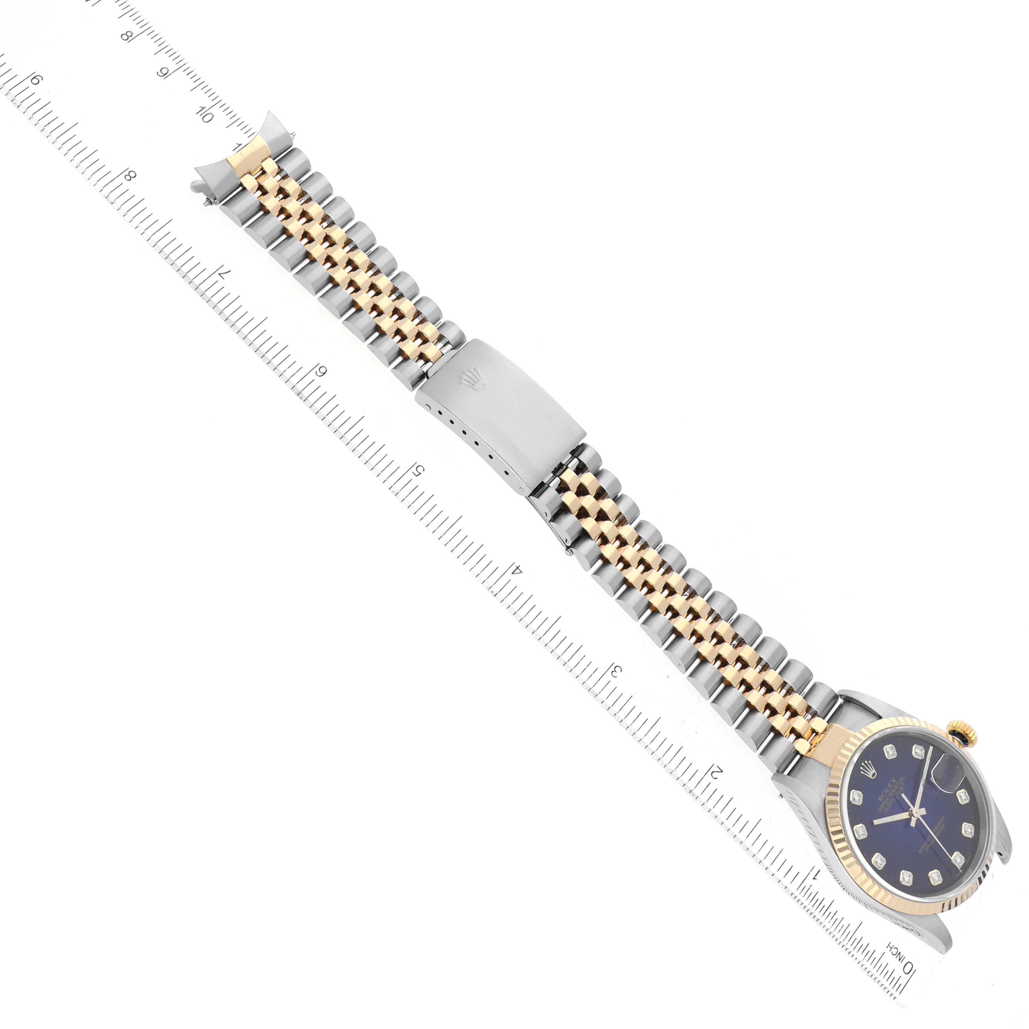 Rolex Datejust Blue Vignette Diamond Dial Steel Yellow Gold Mens Watch 16233 7