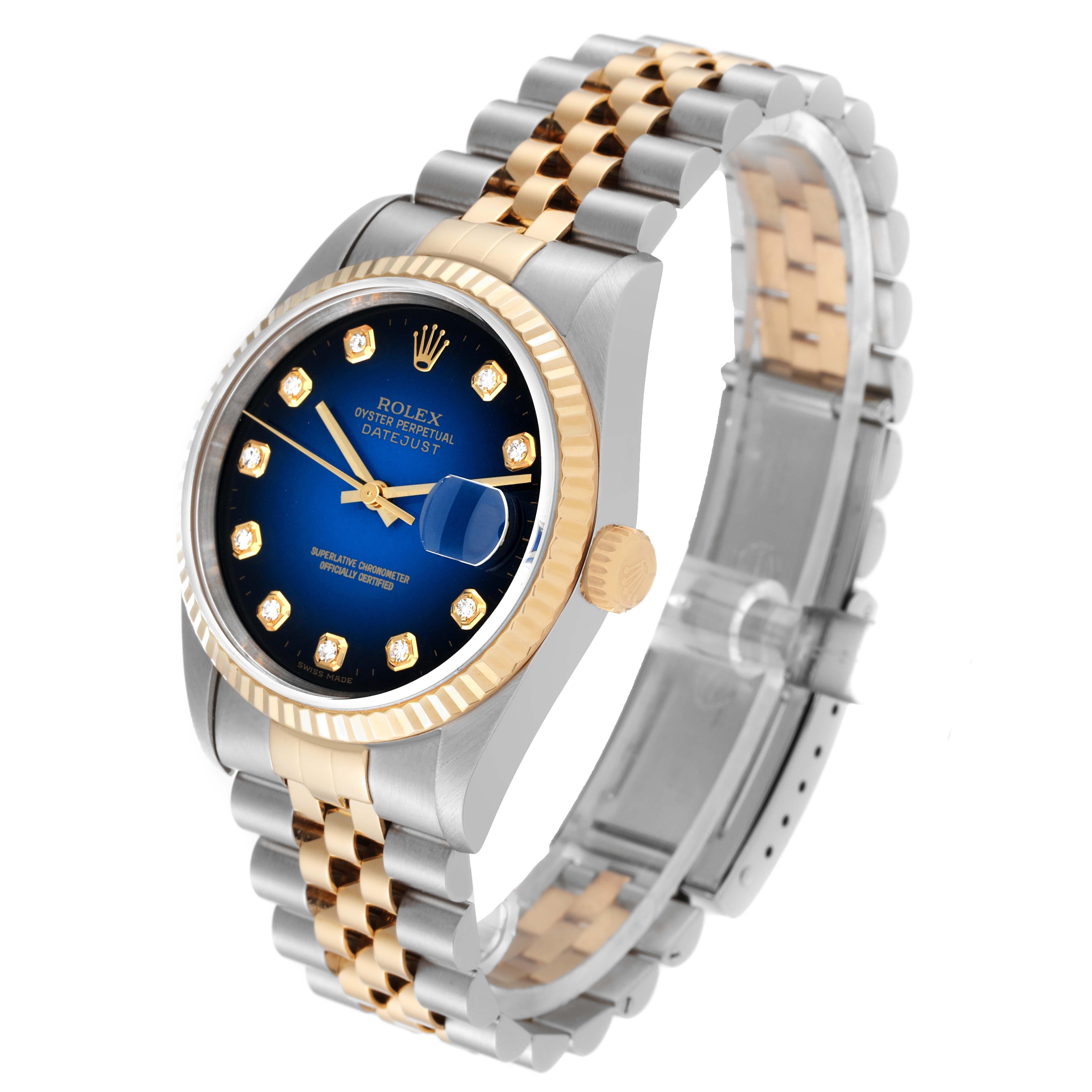 Men's Rolex Datejust Blue Vignette Diamond Dial Steel Yellow Gold Mens Watch 16233