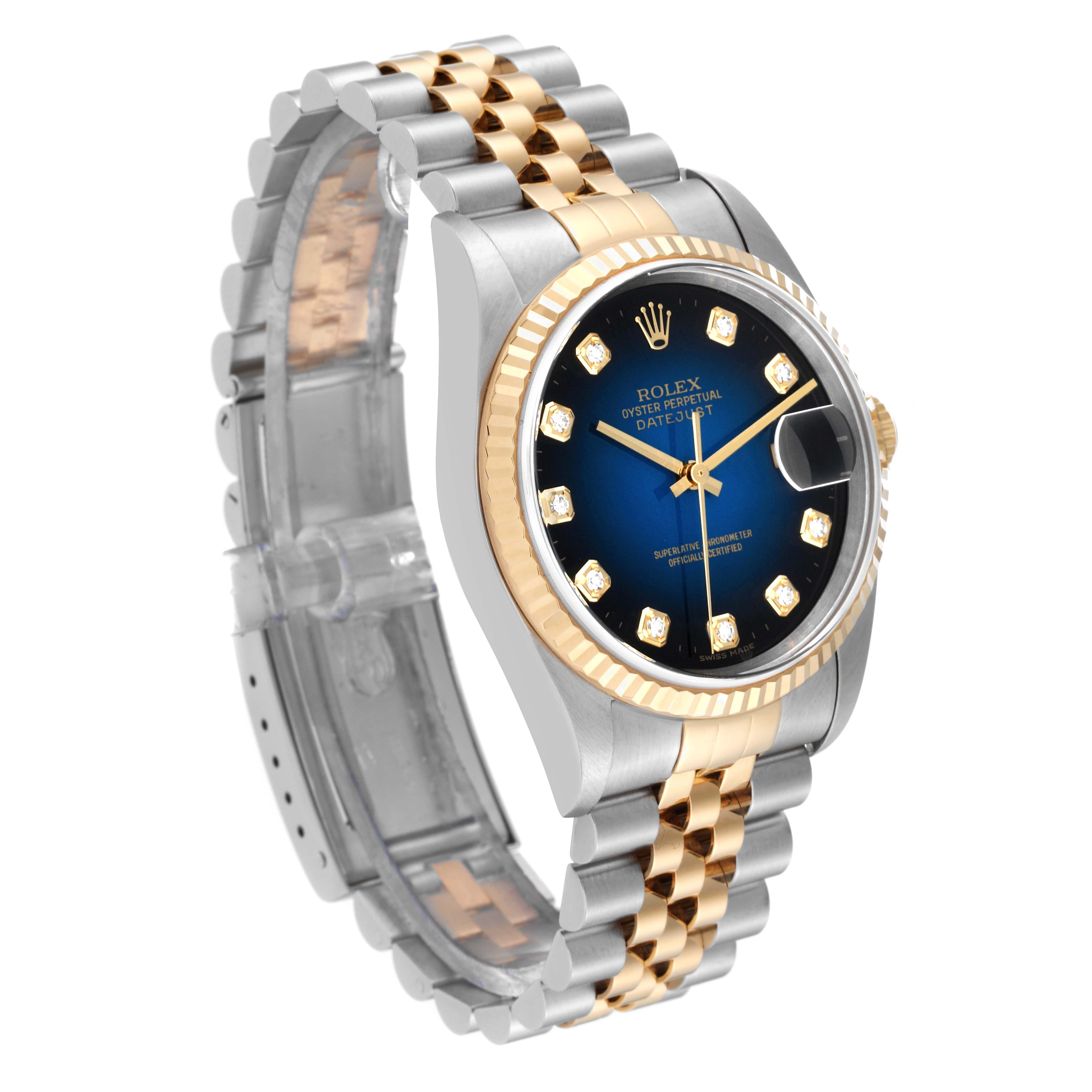 Rolex Datejust Blue Vignette Diamond Dial Steel Yellow Gold Mens Watch 16233 4