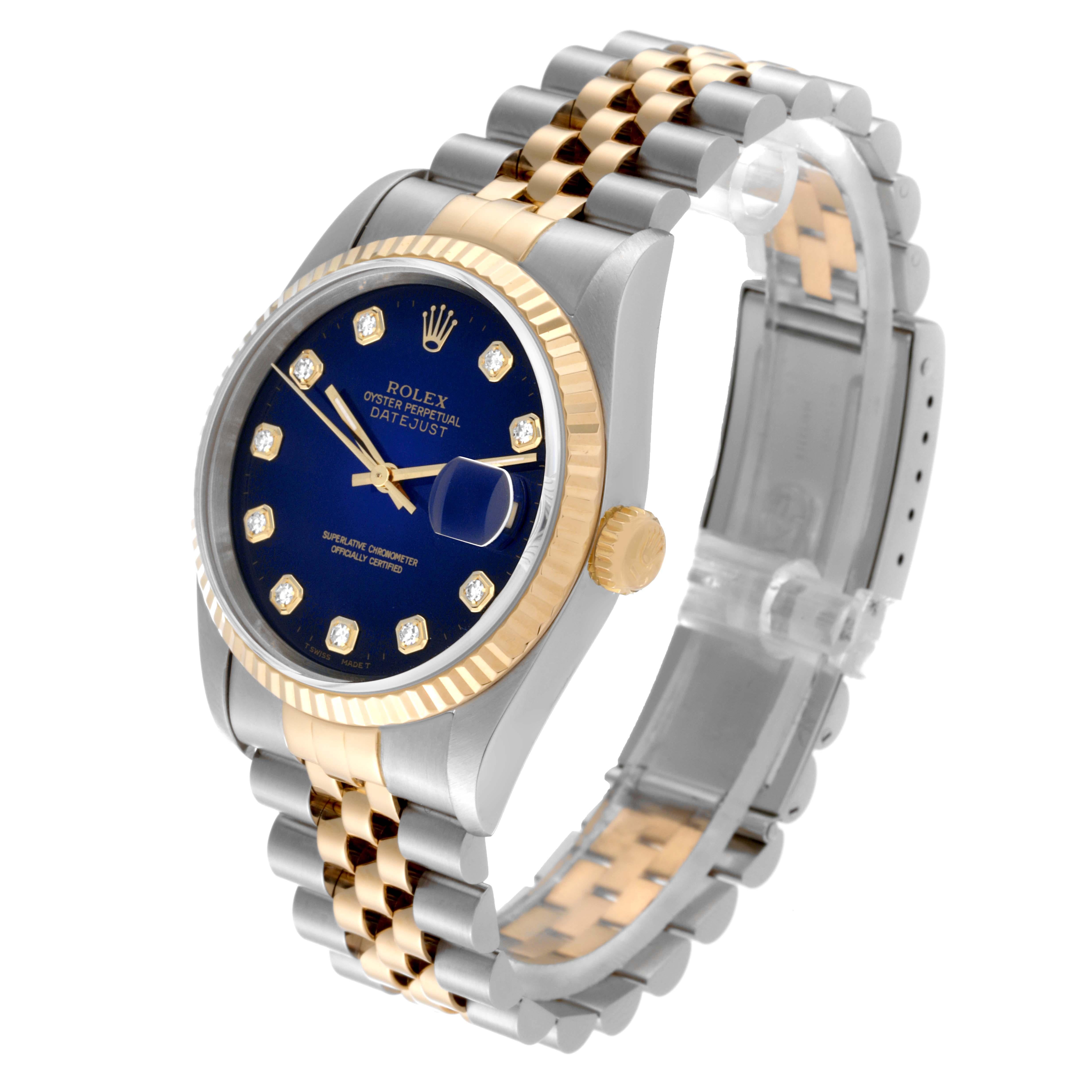 Rolex Datejust Blue Vignette Diamond Dial Steel Yellow Gold Mens Watch 16233 5