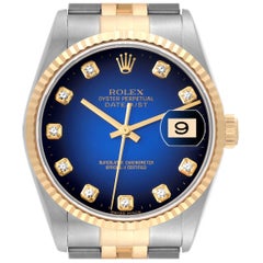 Rolex Datejust Blue Vignette Diamond Dial Steel Yellow Gold Mens Watch 16233