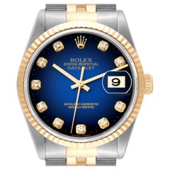 Rolex Datejust Blue Vignette Diamond Dial Steel Yellow Gold Mens Watch 16233
