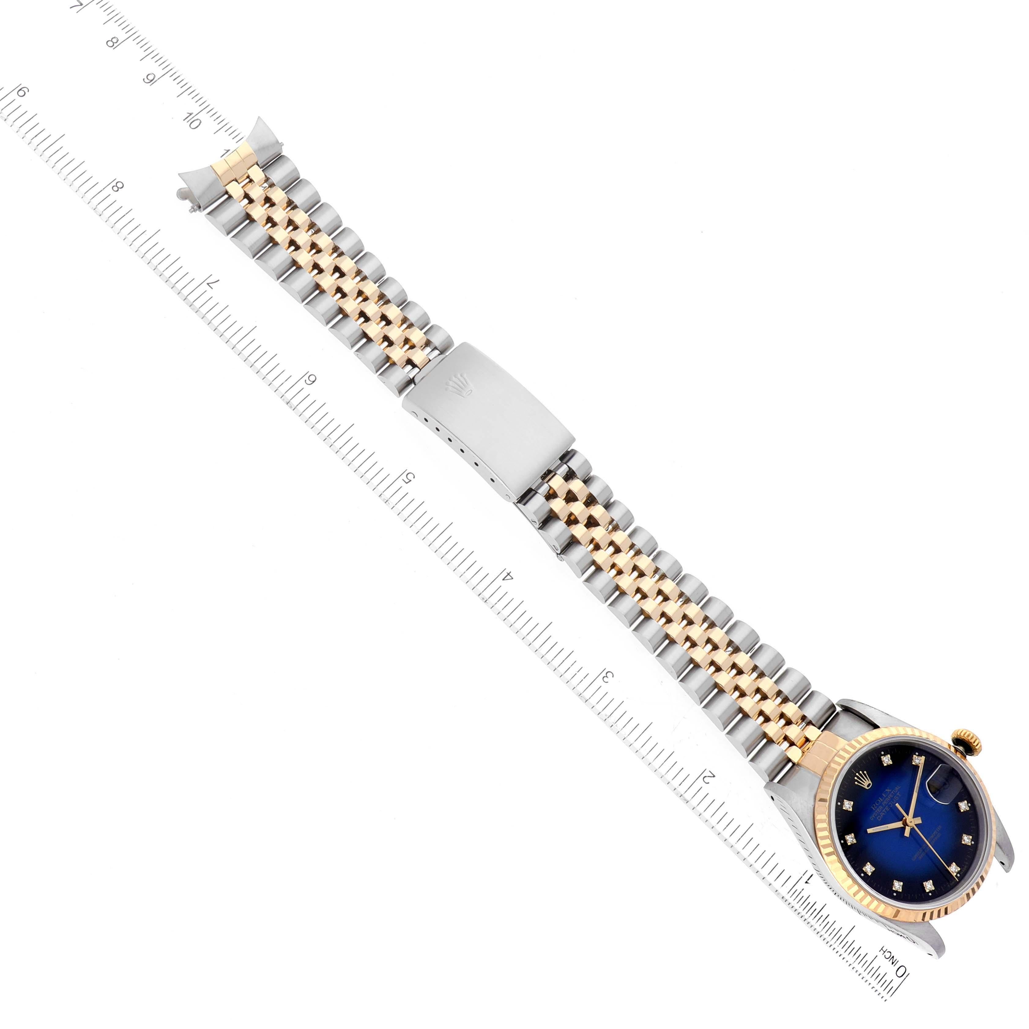 Rolex Datejust Blue Vignette Diamond Dial Steel Yellow Gold Mens Watch 6